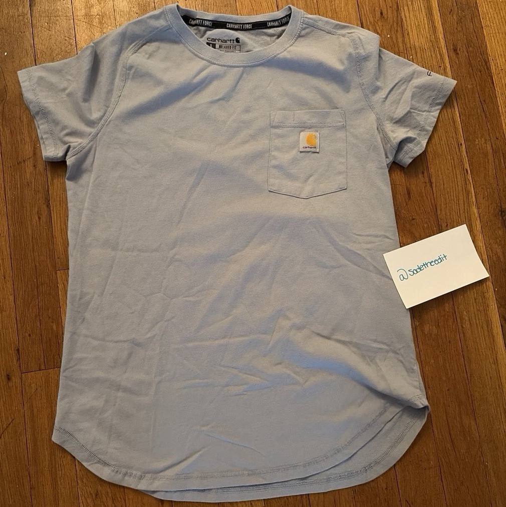 Carhartt Force Men&rsquo;s S Blue Pocket Logo Crew Neck Short Sleeve Cotton Tee