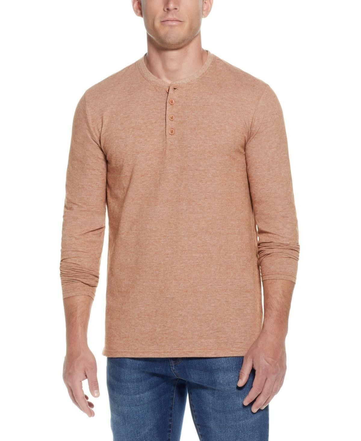 Weatherproof Vintage Men&rsquo;s L/S Microstripe Henley T-shirt Caramel Cafe-2XL