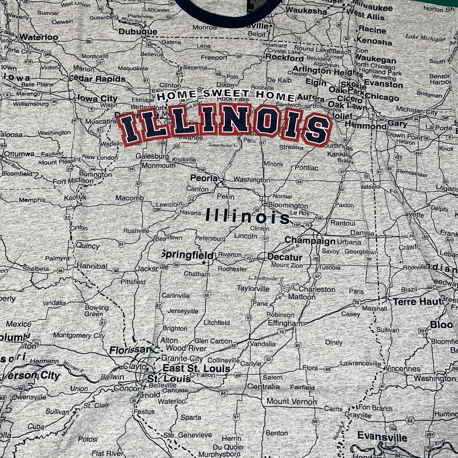 Vintage Illinois Home Sweet Home State Map Double Sided AOP T-Shirt Size XXL