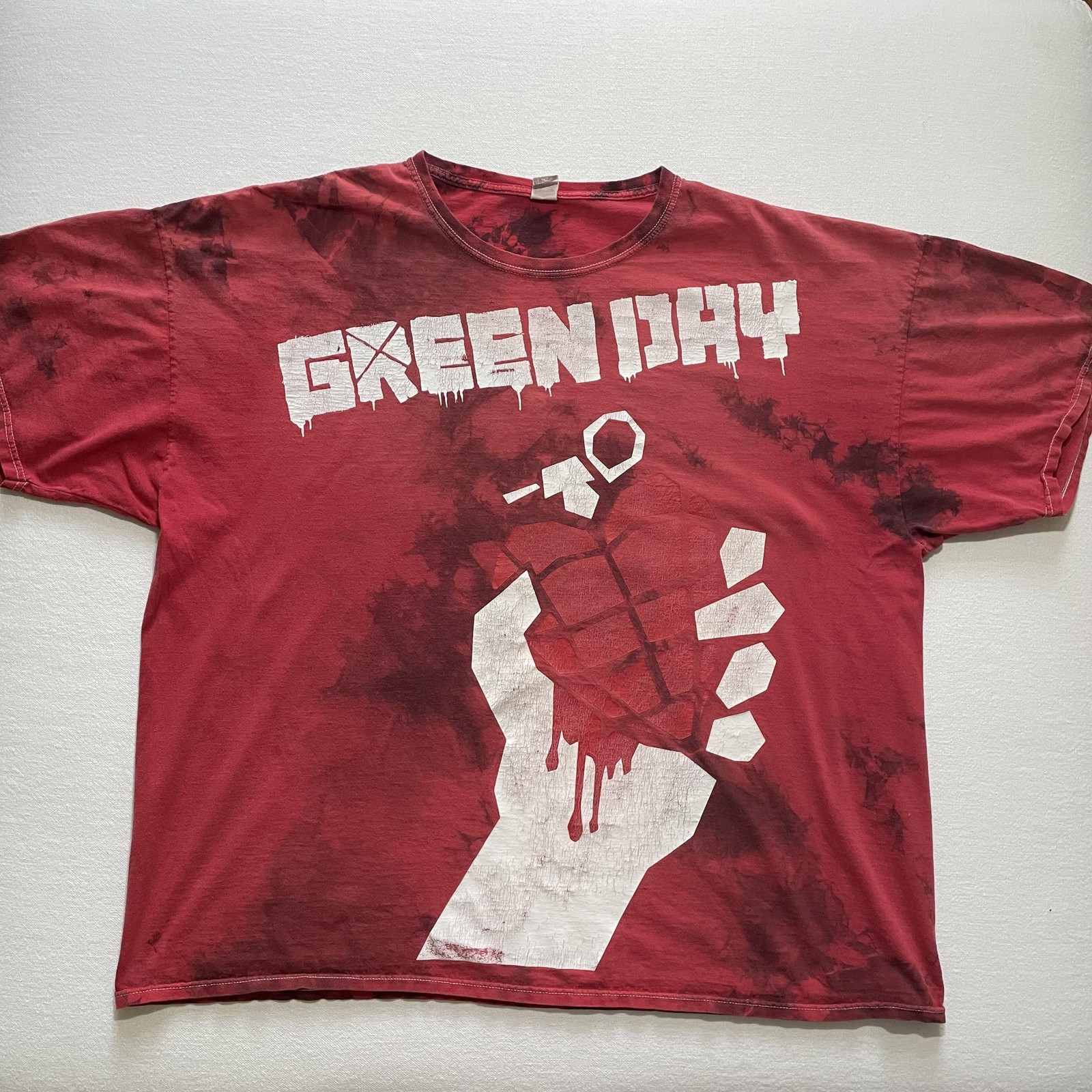 Vintage Green Day Shirt Mens Large Red American Idiot Band Tee Tie Dye 2004 Y2K
