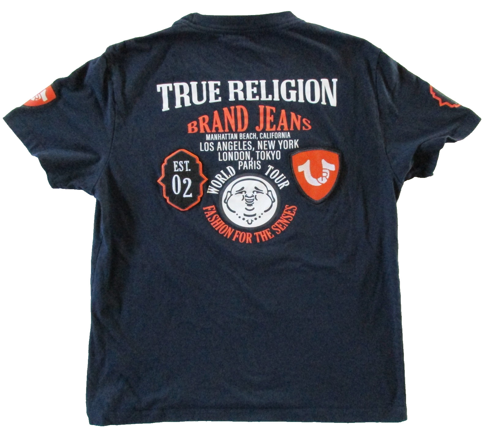 True Religion T Shirt Men&rsquo;s XL Extra Large Stitched Patches Preppy Smart Casual