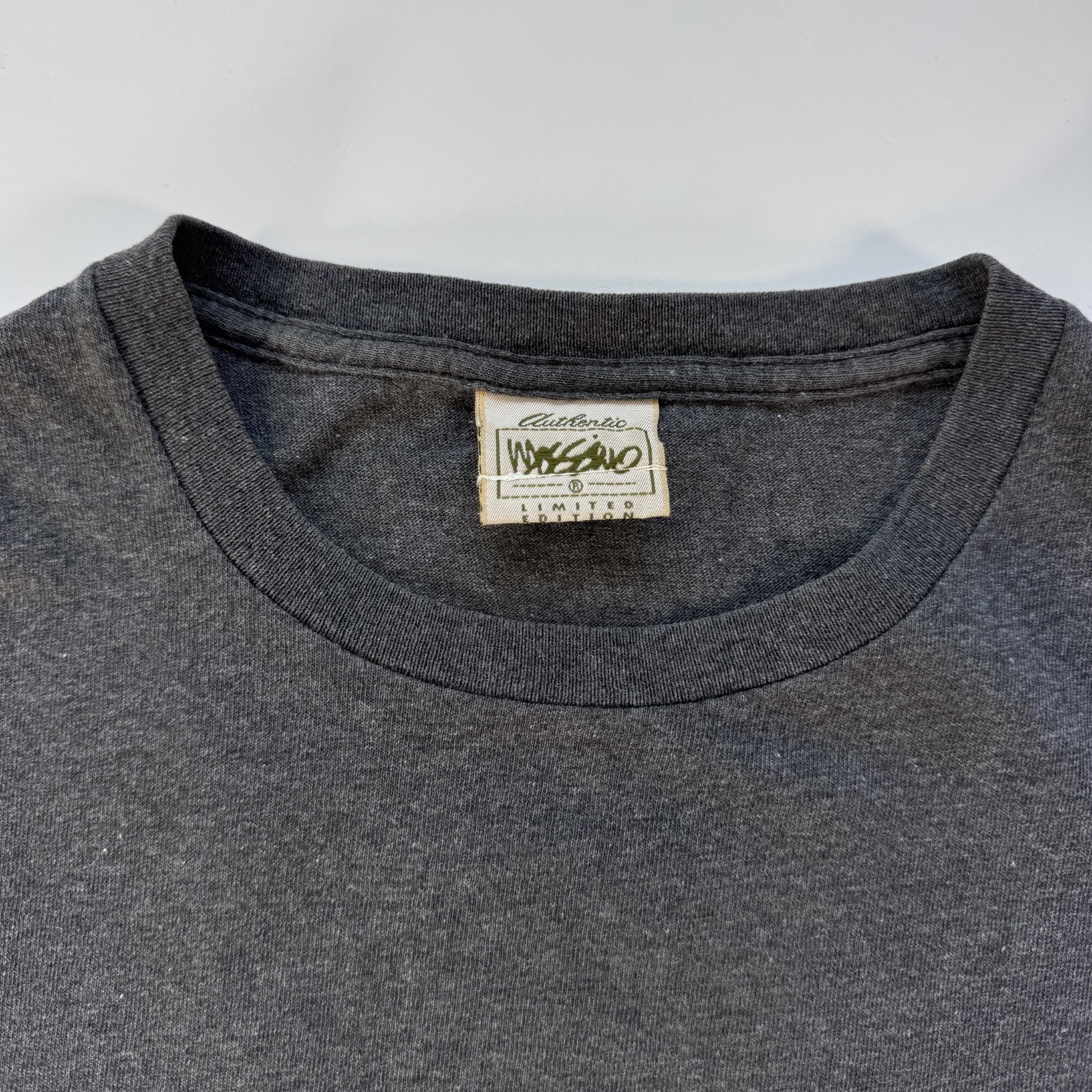 Vintage MOSSIMO Short Sleeve Box Logo T-Shirt Mens Medium Gray Made in USA 90s