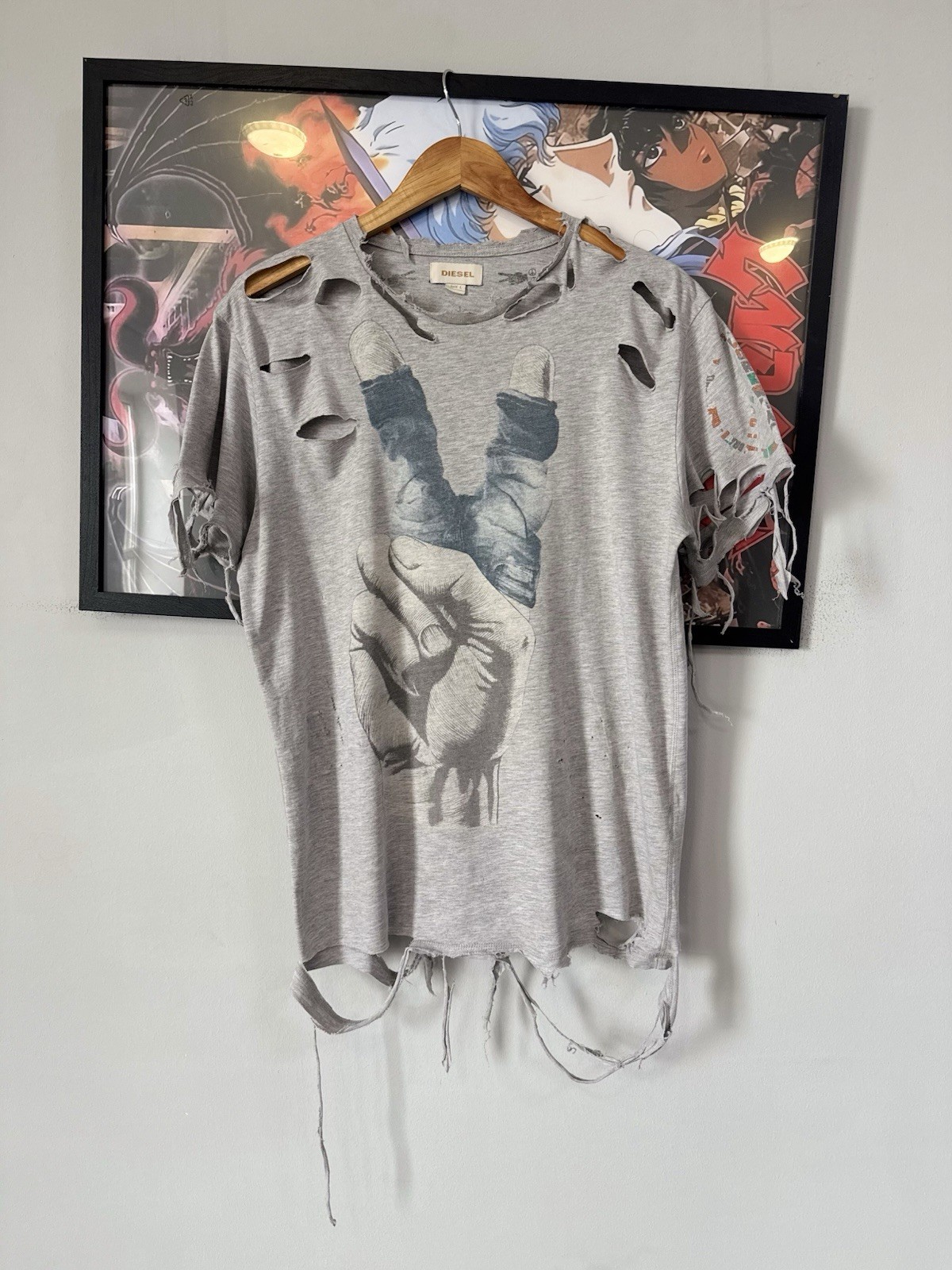 Vintage Diesel Thrashed White T Shirt Stained Distressed 100% Cotton Medium