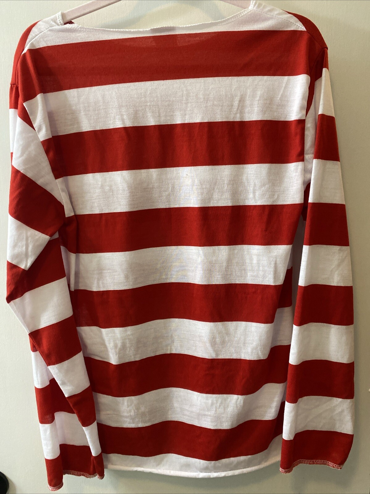 Spirit Halloween Where&rsquo;s Waldo Shirt Mens Size S/M Red/White Striped Full Sleeve