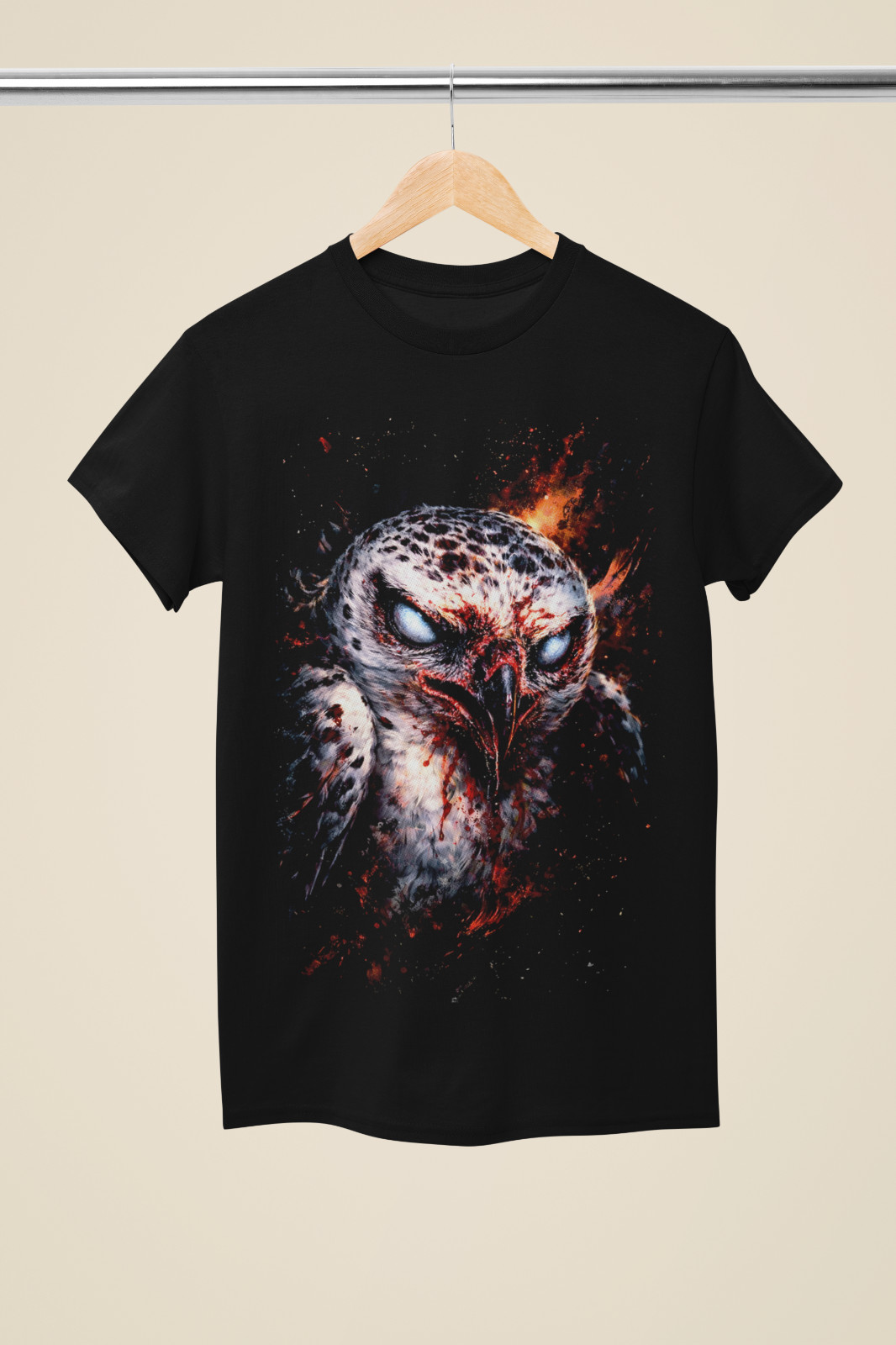 Demon Owl Glowing Eyes Dark Horror Bird Unisex Black Gothic T-Shirt