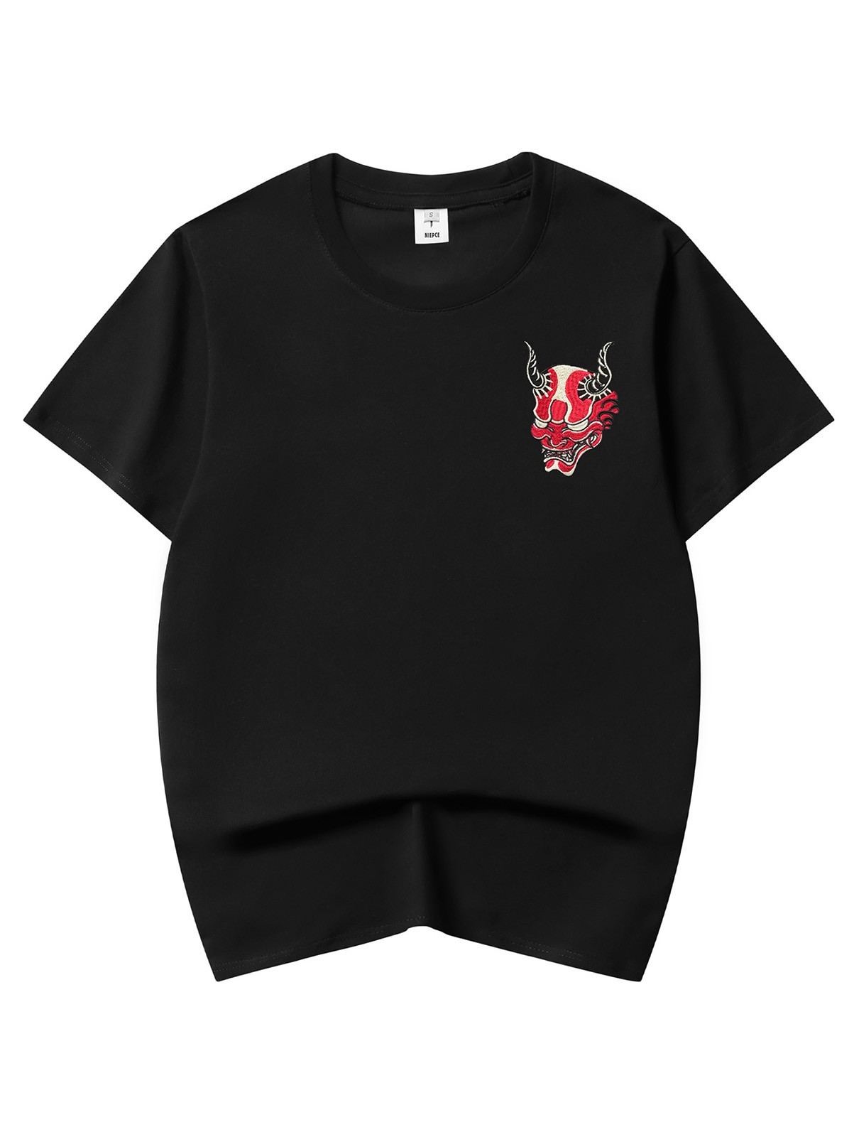 Niepce Red Demon Embroidered Tee Japanese Streetwear T-Shirt for Men