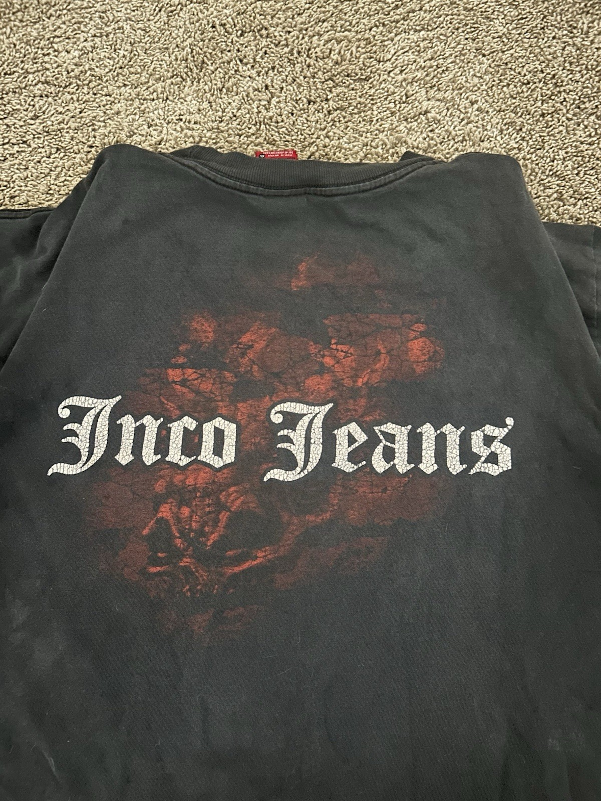 VINTAGE JNCO Jeans Men&rsquo;s XL Black Double-Sided Graphic Skull Crew Neck T-Shirt
