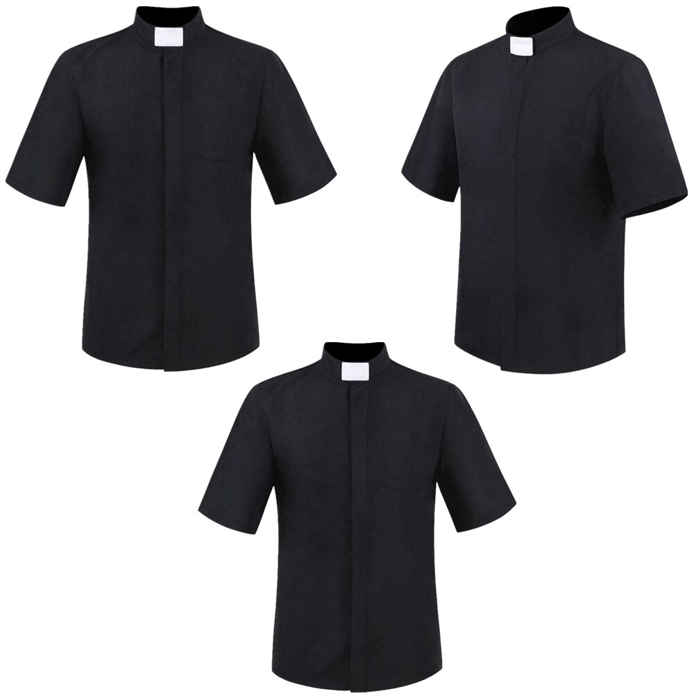 US Men&rsquo;s Priest Clergy Shirt Short Sleeves Stand Collar for Pastor Preacher Tops