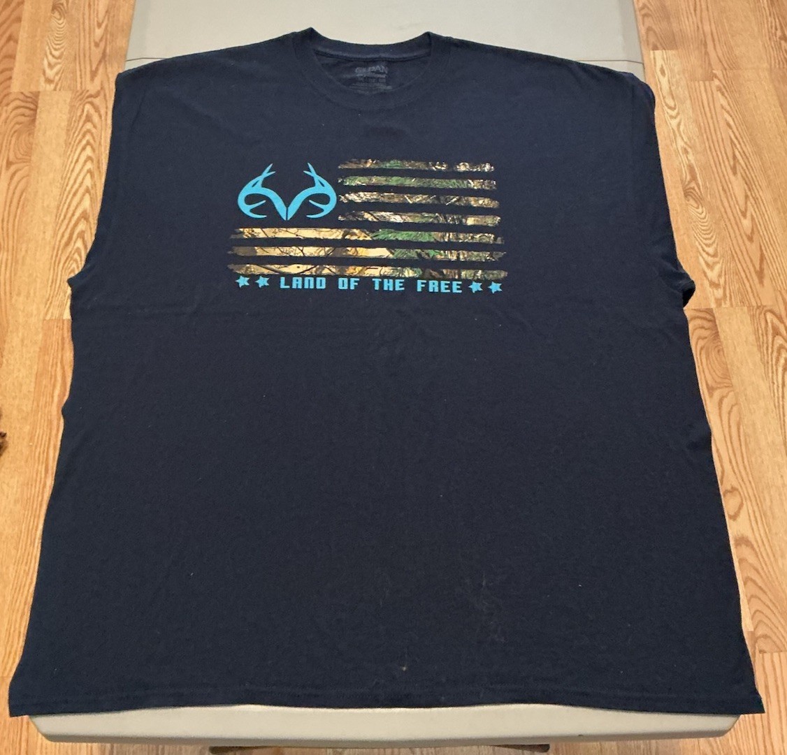 Land Of The Free Blue & Camo T-shirt Men’s Size XXL Antlers Deer Hunting Patriot