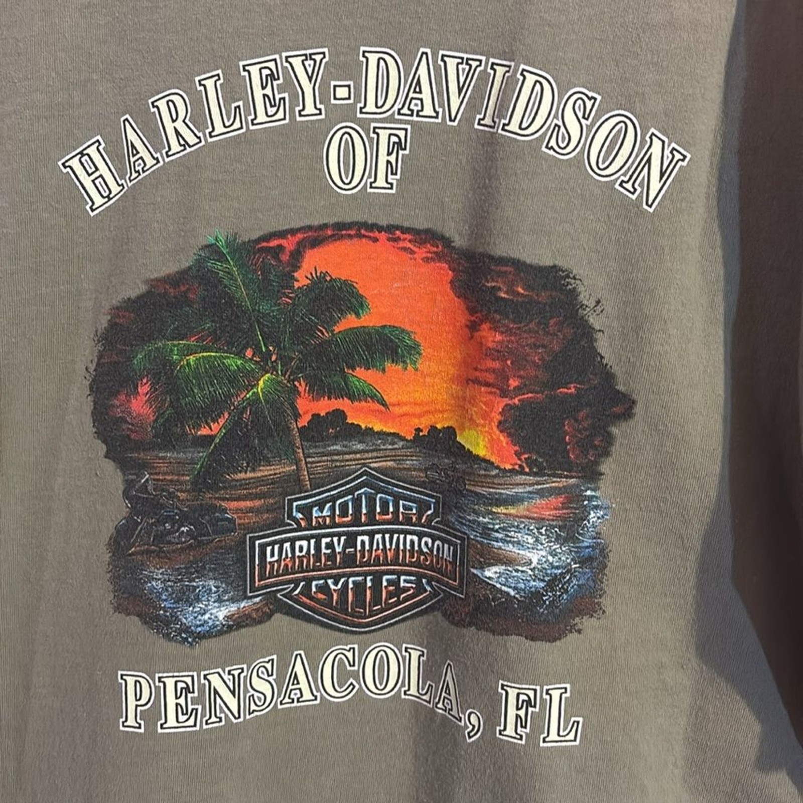 Harley-Davidson olive green graphic tshirt. Sz XL. From Pensacola FL. 2007.