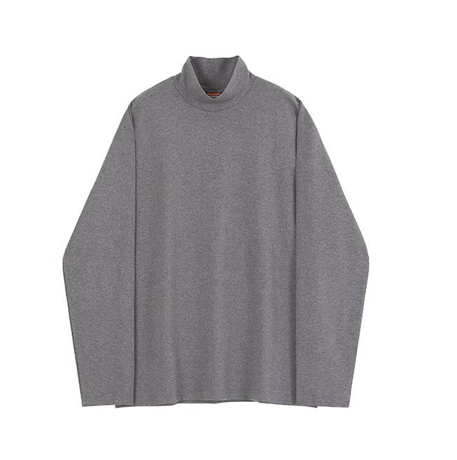 Men Long Sleeved Tee Thin T-Shirt Half Turtleneck Loose Crewneck Top
