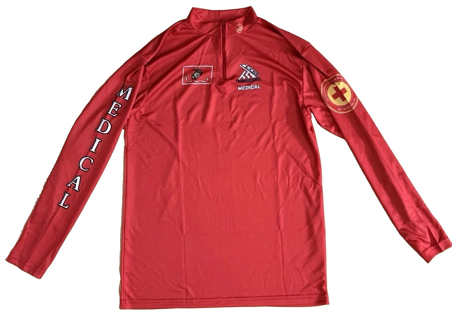 USMC Size L 26TH Marine Corps Marathon 2021 Medical Corpsman 1/4 Zip T-Shirt