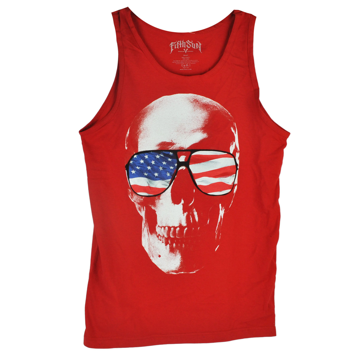 Fifth Sun American Flag Shades Skull Head Graphic Red Mens Shirt Tank Top