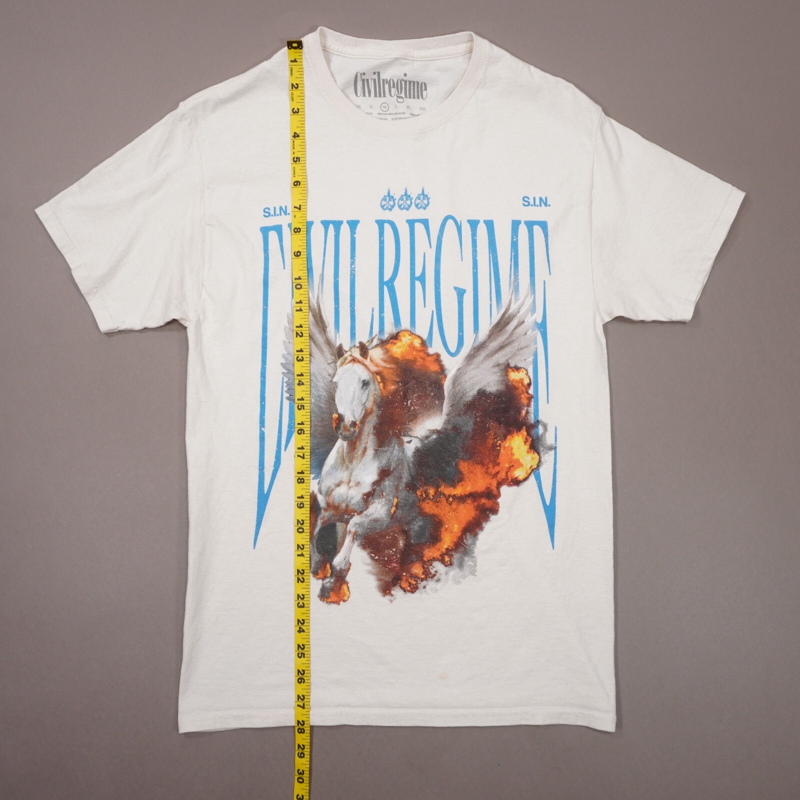 Civil Regime Flaming Pegasus S.I.N. T Shirt Mens Medium Natural Cotton Short Slv
