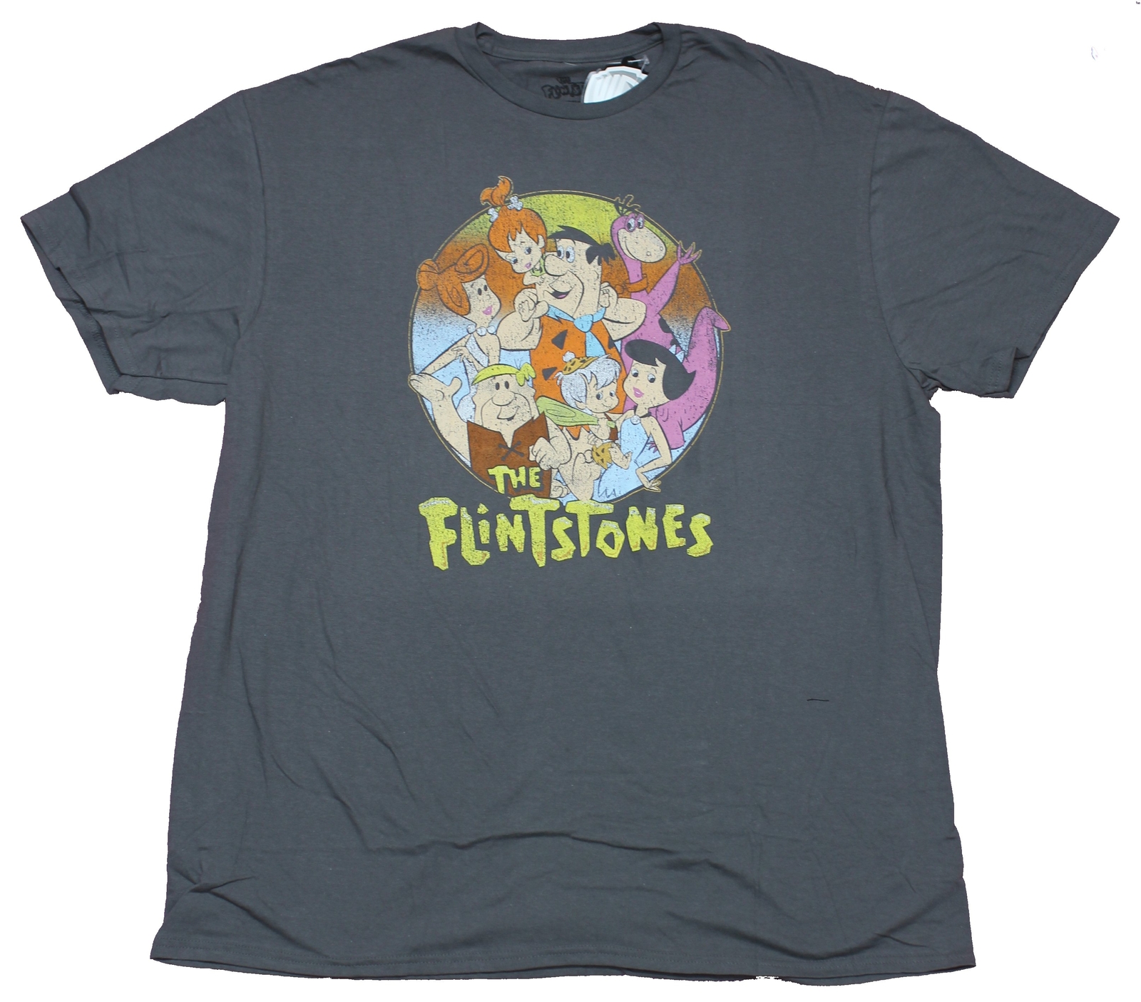 The Flintstones Adult New T-Shirt – Distressed Circle Group Over Logo