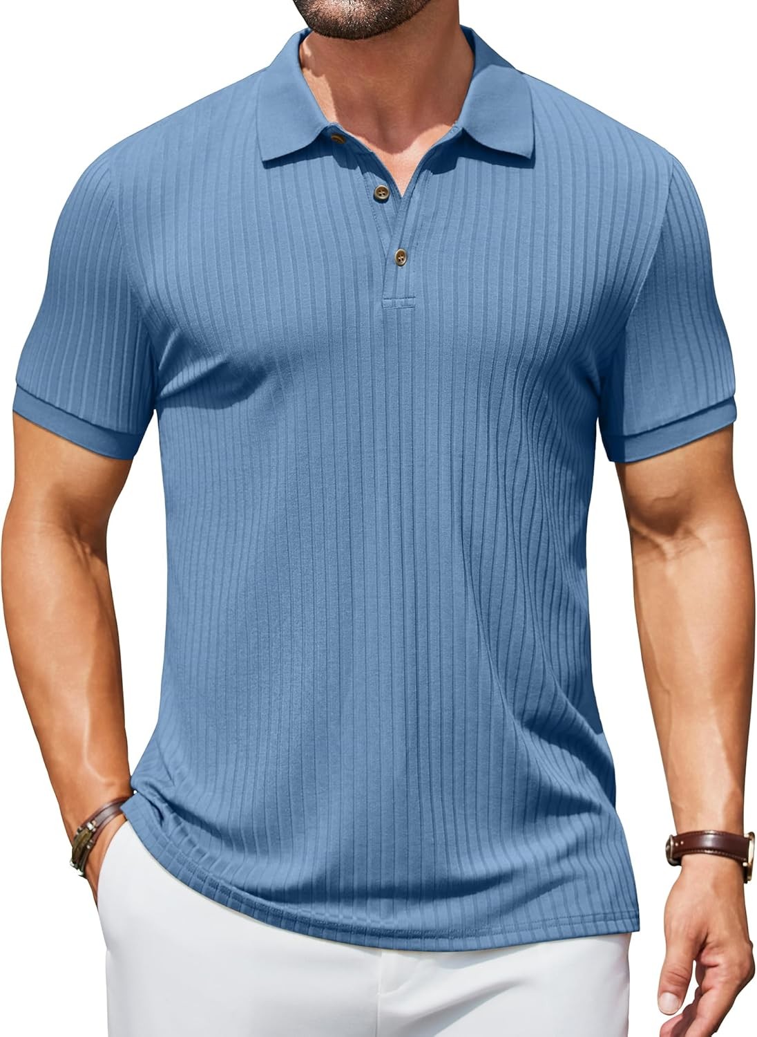 Men&rsquo;s Slim Fit Textured Polo Shirt Short Sleeve Casual Golf T-Shirt Summer Wear