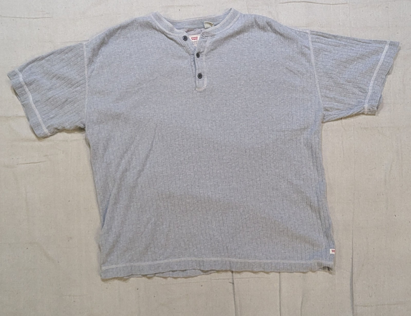 Levis Mens XL Gray Ribbed Henley Shirt Short Sleeve Authentic Jeanswear Cotton