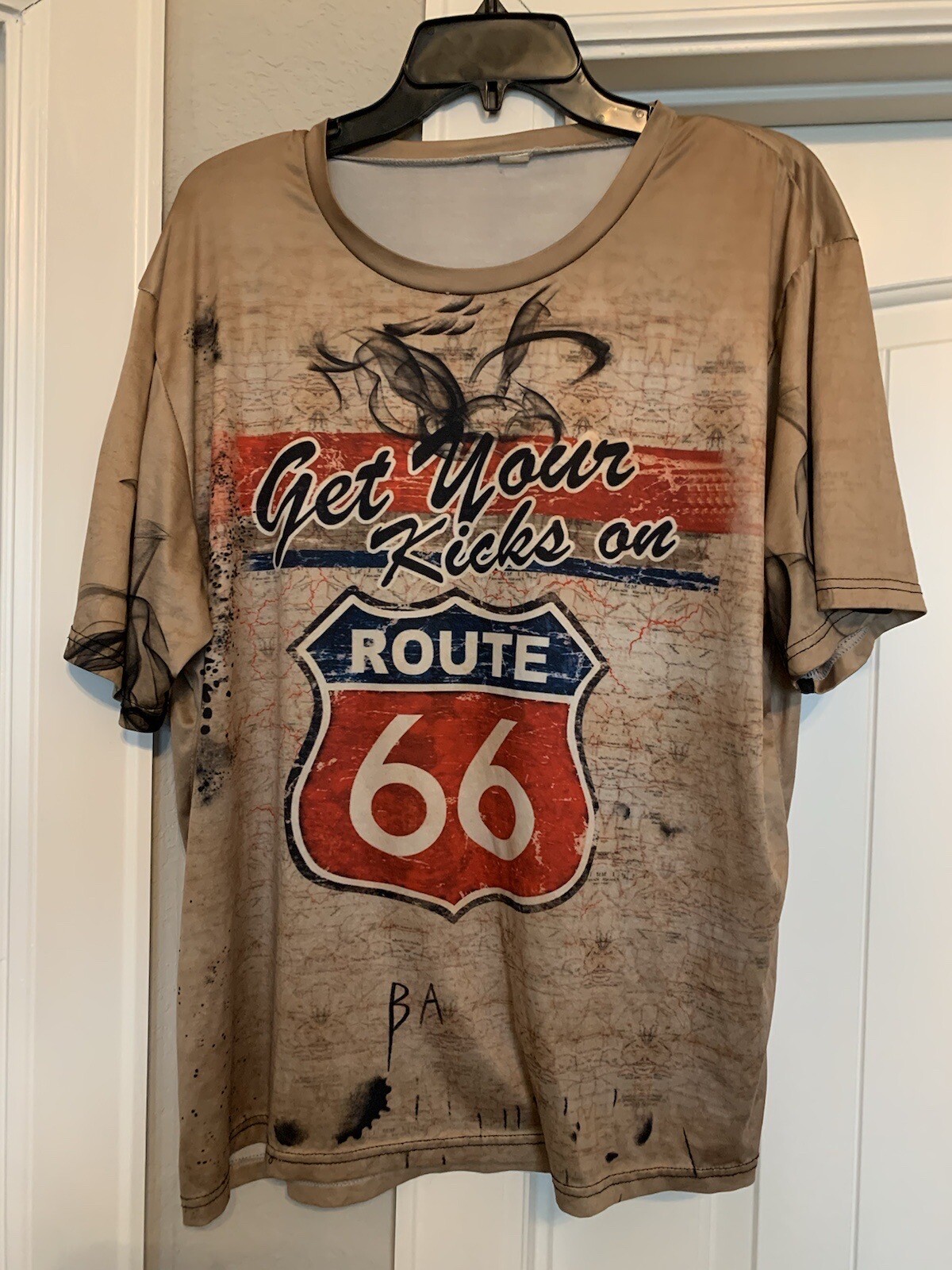 Men’s 3XL T-shirt Brown Embossed Soft Fabric “Get Your Kicks On Route 66”