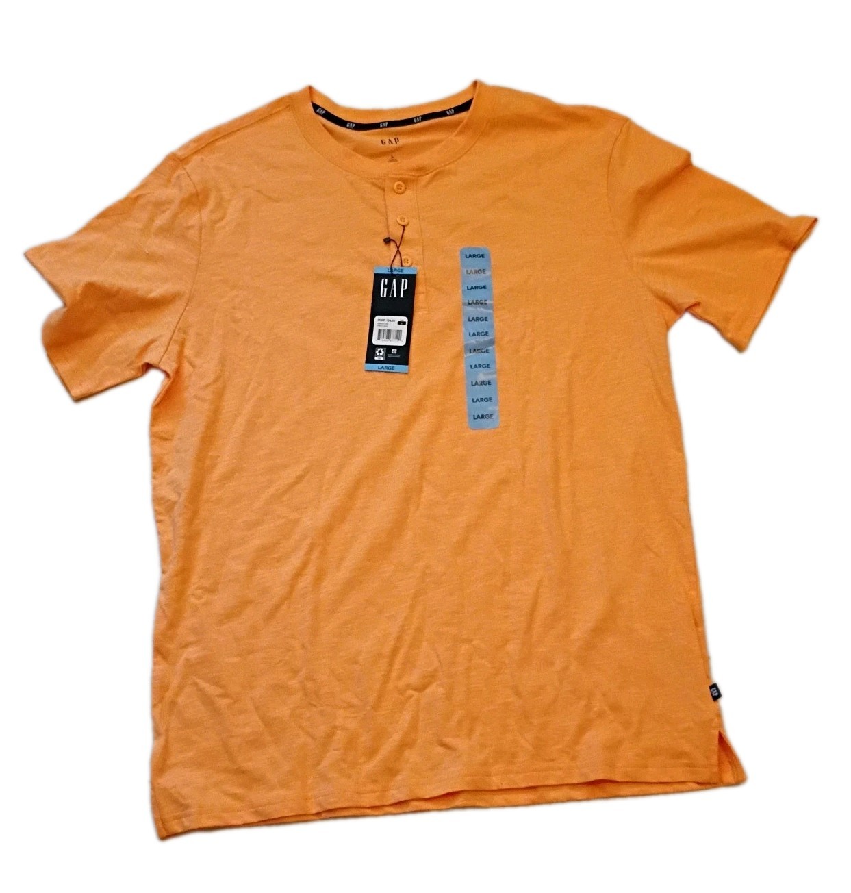 Gap Men’s Large Orange Cotton Slub Henley Casual Short-Sleeved Tshirt NWT! A3559