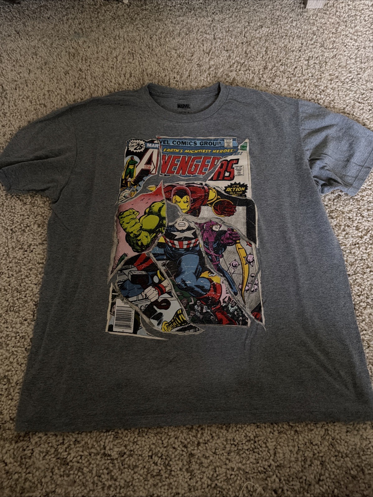 Marvel Avengers Men&rsquo;s Gray Tee T-Shirt Size Large Crew Neck Short Sleeve Graphic