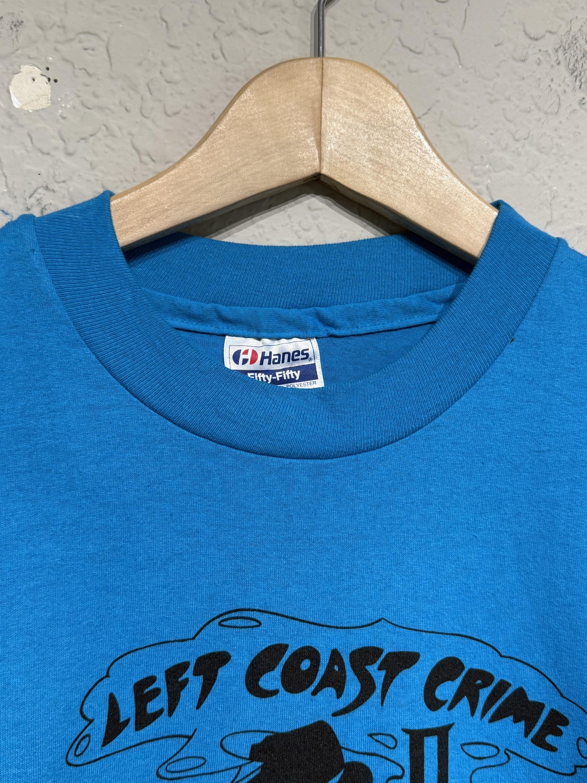 Vintage Left Coast Crime Shirt Mens Large Blue San Francisco Mystery Graphic 90s