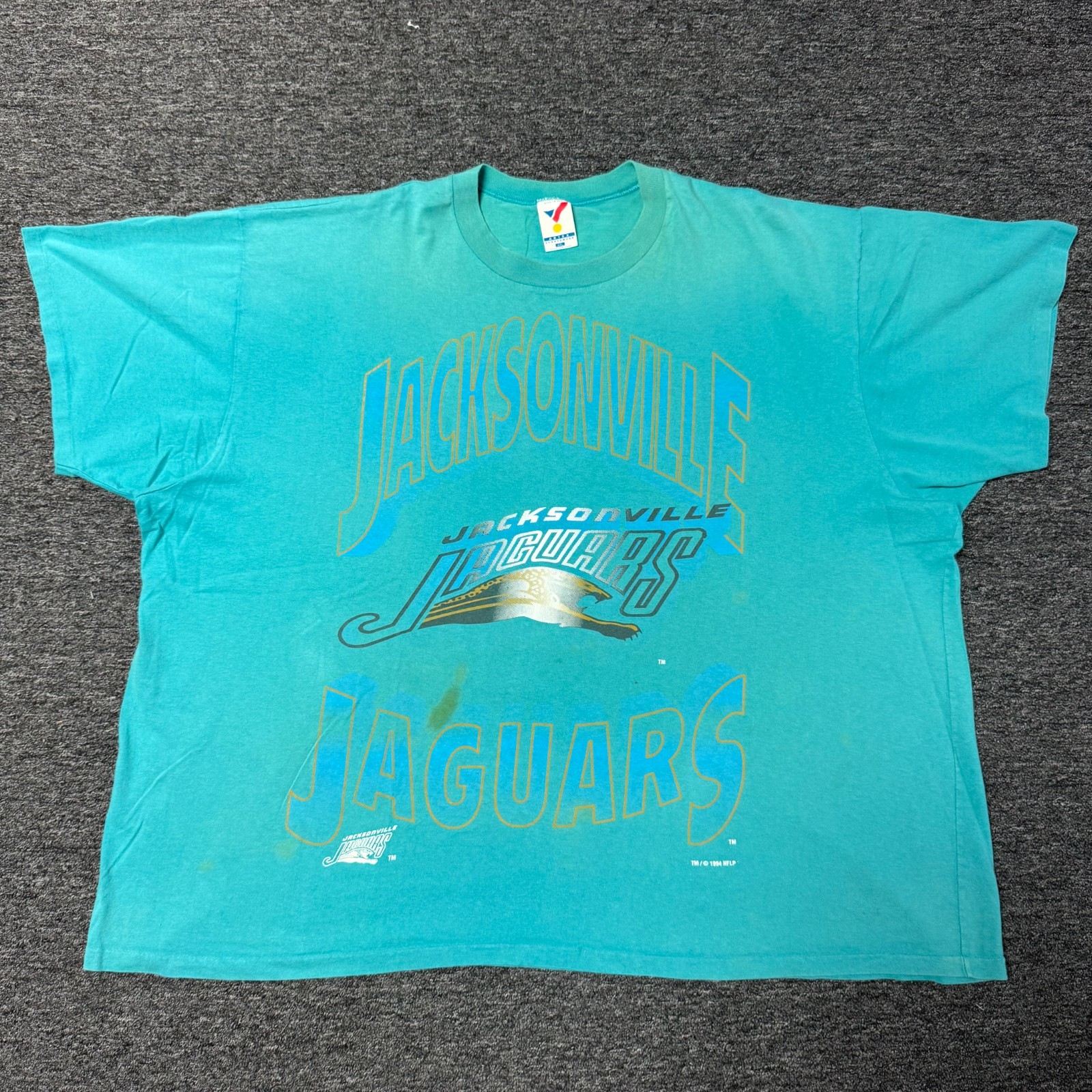 Vintage 90s Jacksonville Jaguars NFL Big Print Faded Sports T-Shirt 4XL Blue