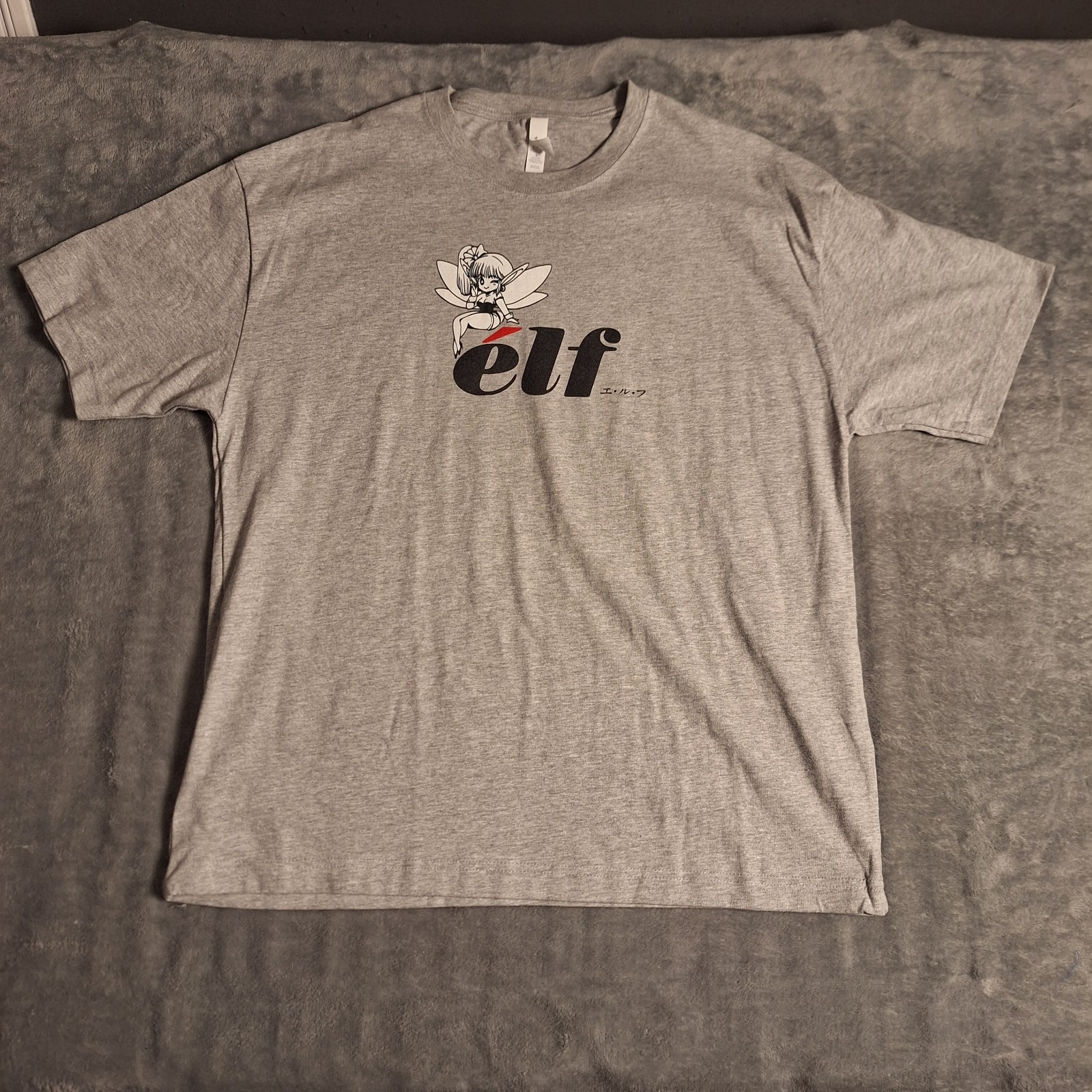 Elf Anime Manga Gaming Graphic T-Shirt Grey Size Large Japan Art Short Sleeve