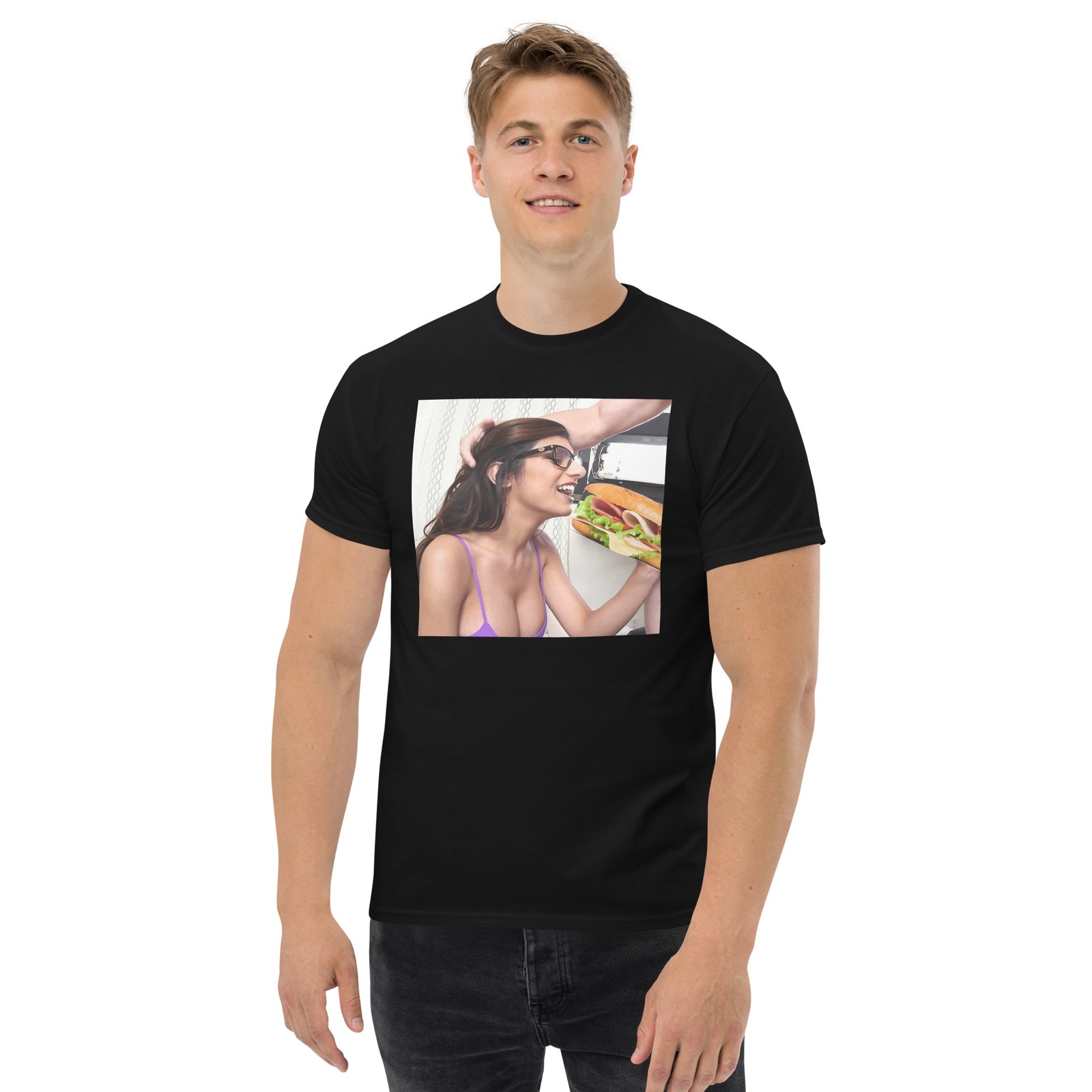 Mia Khalifa Eating A Sandwich Unisex Classic T-Shirt (Size S-5XL)
