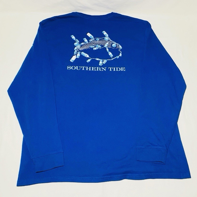 Southern Tide Men’s Long Sleeve Pocket T Shirt Size XL Blue Skipjack Fish
