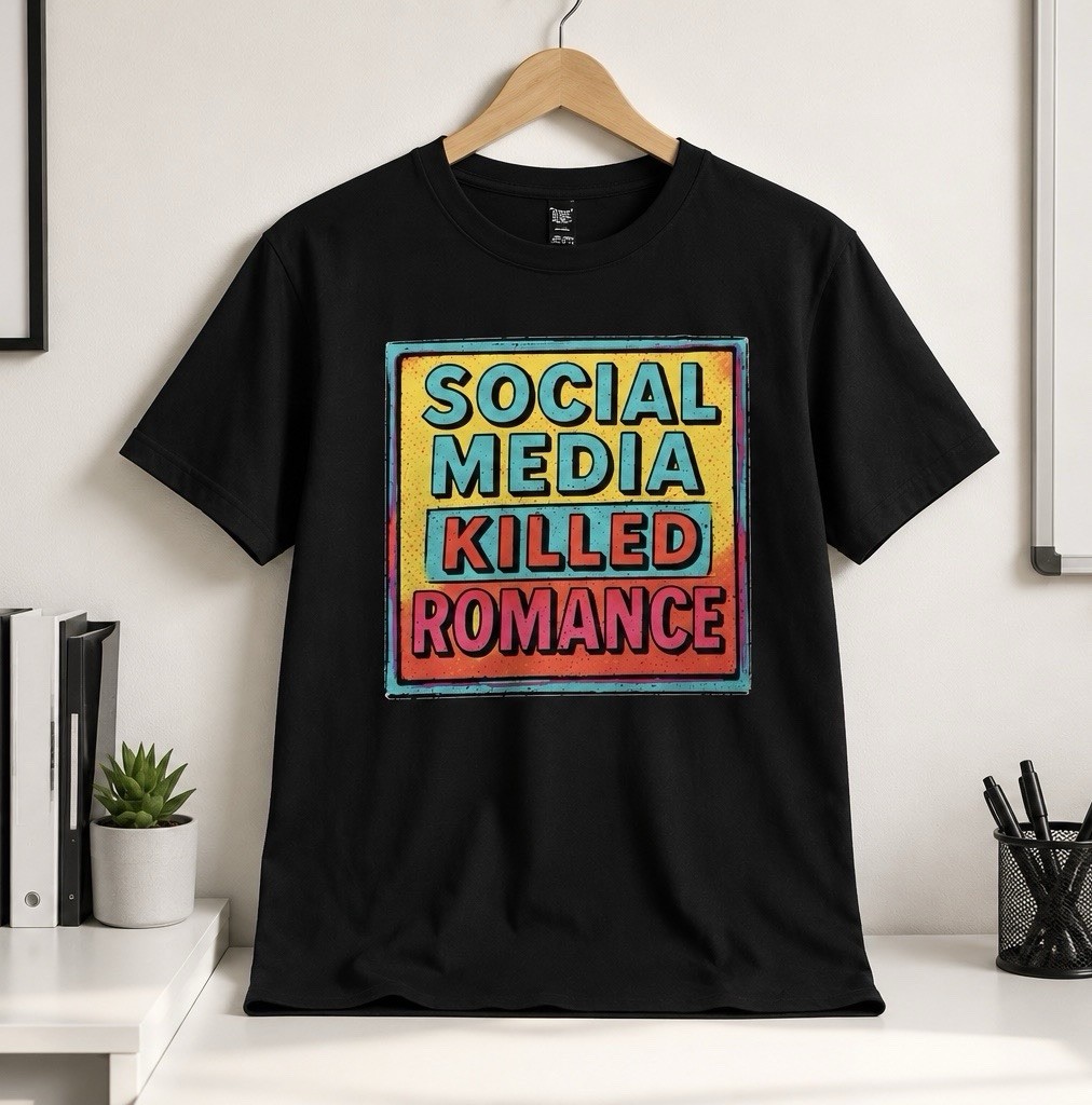 Gildan Softstyle Men&rsquo;s Black Crew Neck Graphic Tee Social Media Killed Romance