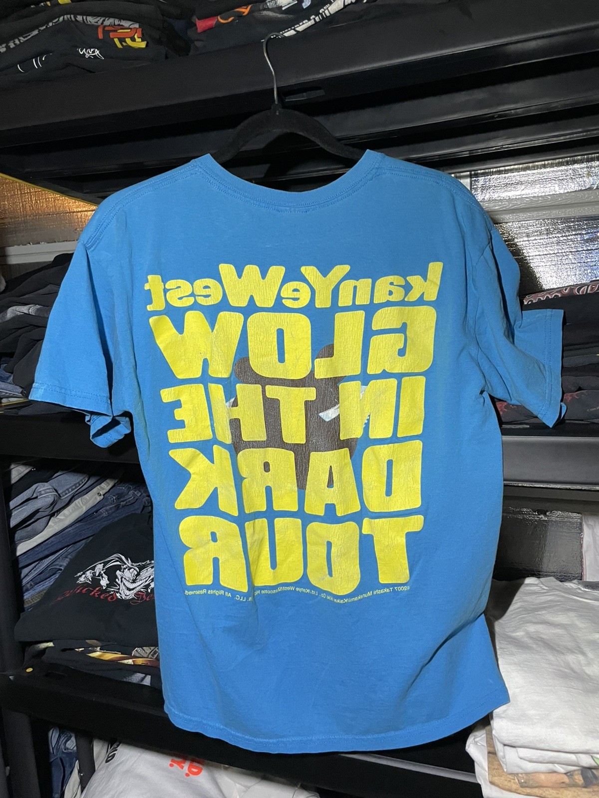 Y2K Blue Kanye West Glow in the Dark Tour T-shirt 2007 Blue Gildan Large
