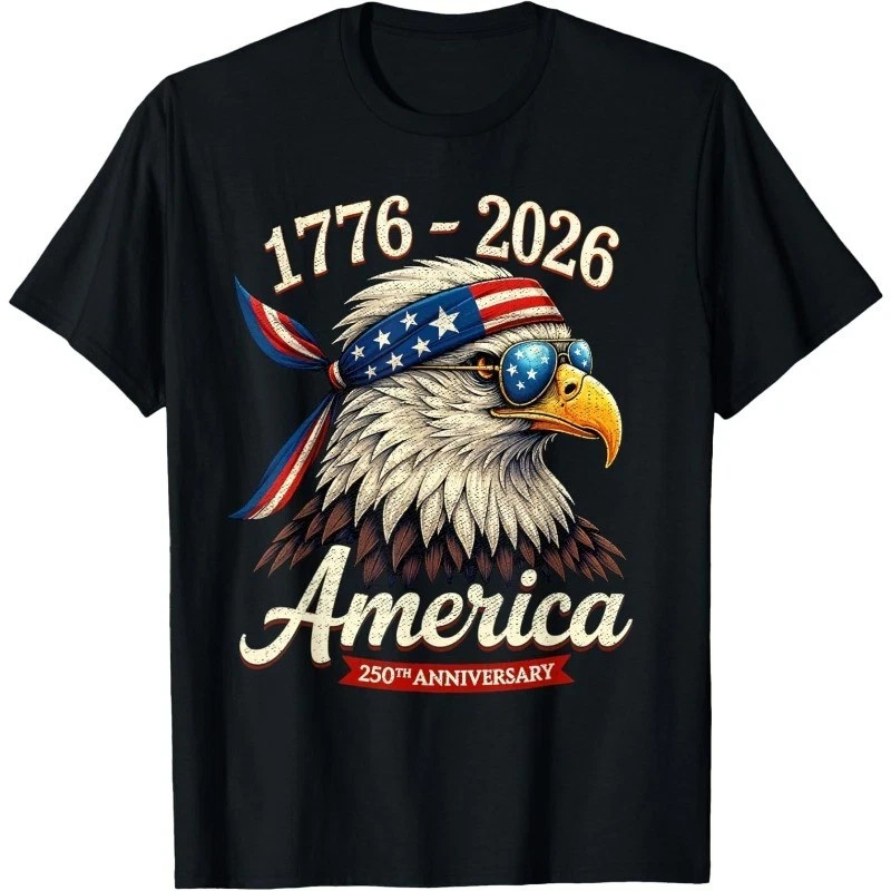 250 Years America Anniversary T Shirt Patriotic Bald Eagle US Flag Tee 1776 2026
