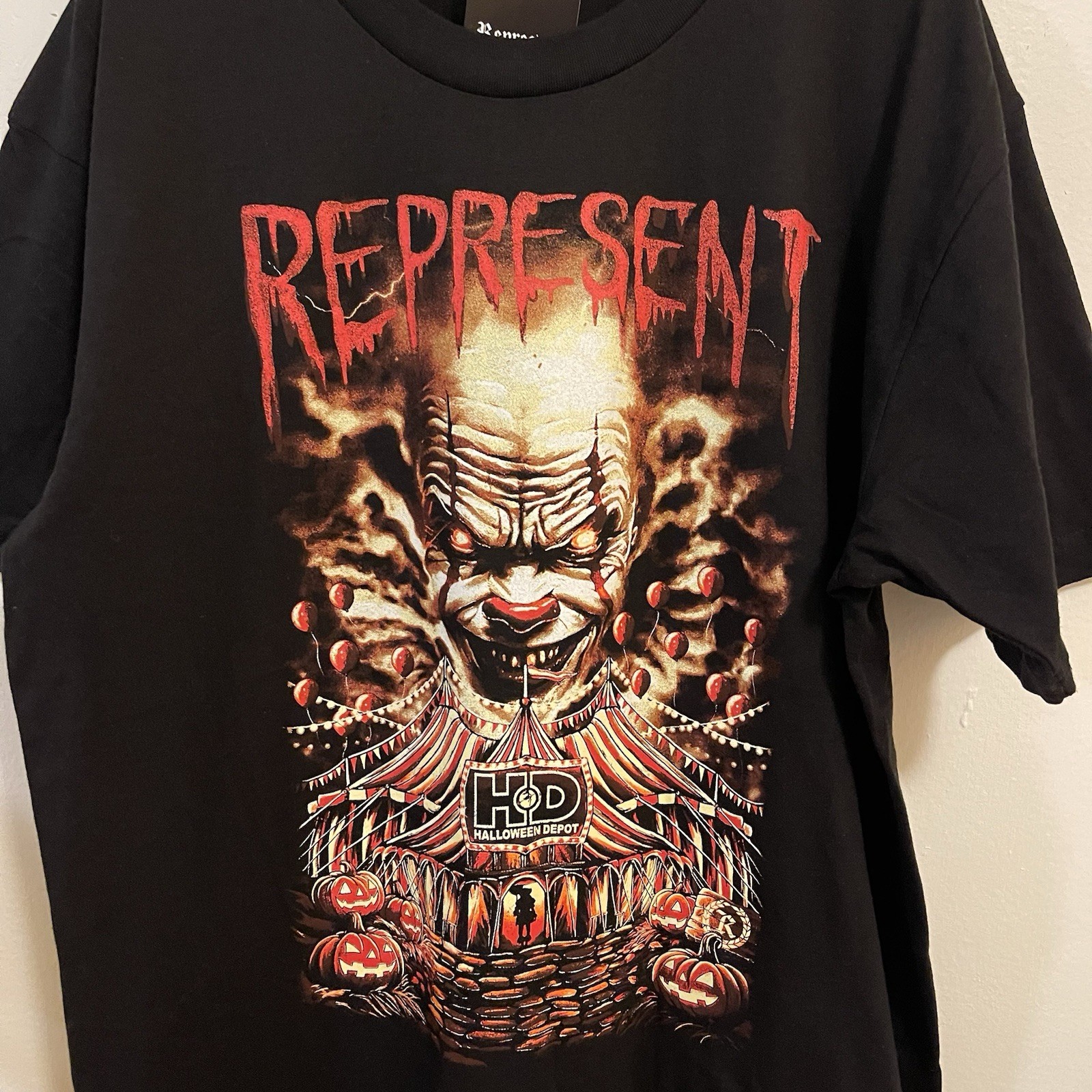 T-Shirt REPRESENT X HALLOWEEN DEPOT COLLAB SIGNATURE Black Horror NWT Clown