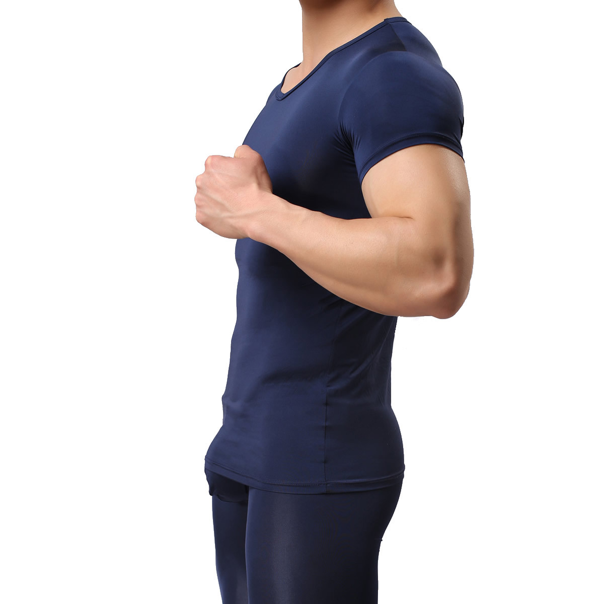 Men&rsquo;s Smooth T-Shirt Sheer Gym V-Neck Tops Slim Fitness Soft Tight Short Tee Hot
