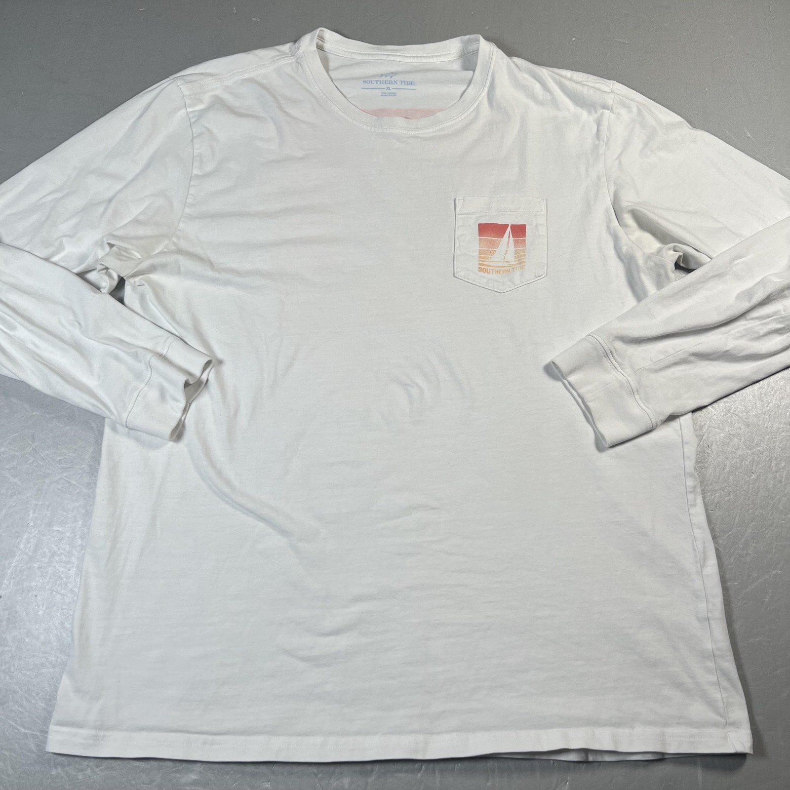 Southern Tide Shirt Mens XL large White Long Sleeve Pocket Sailboat Sunset