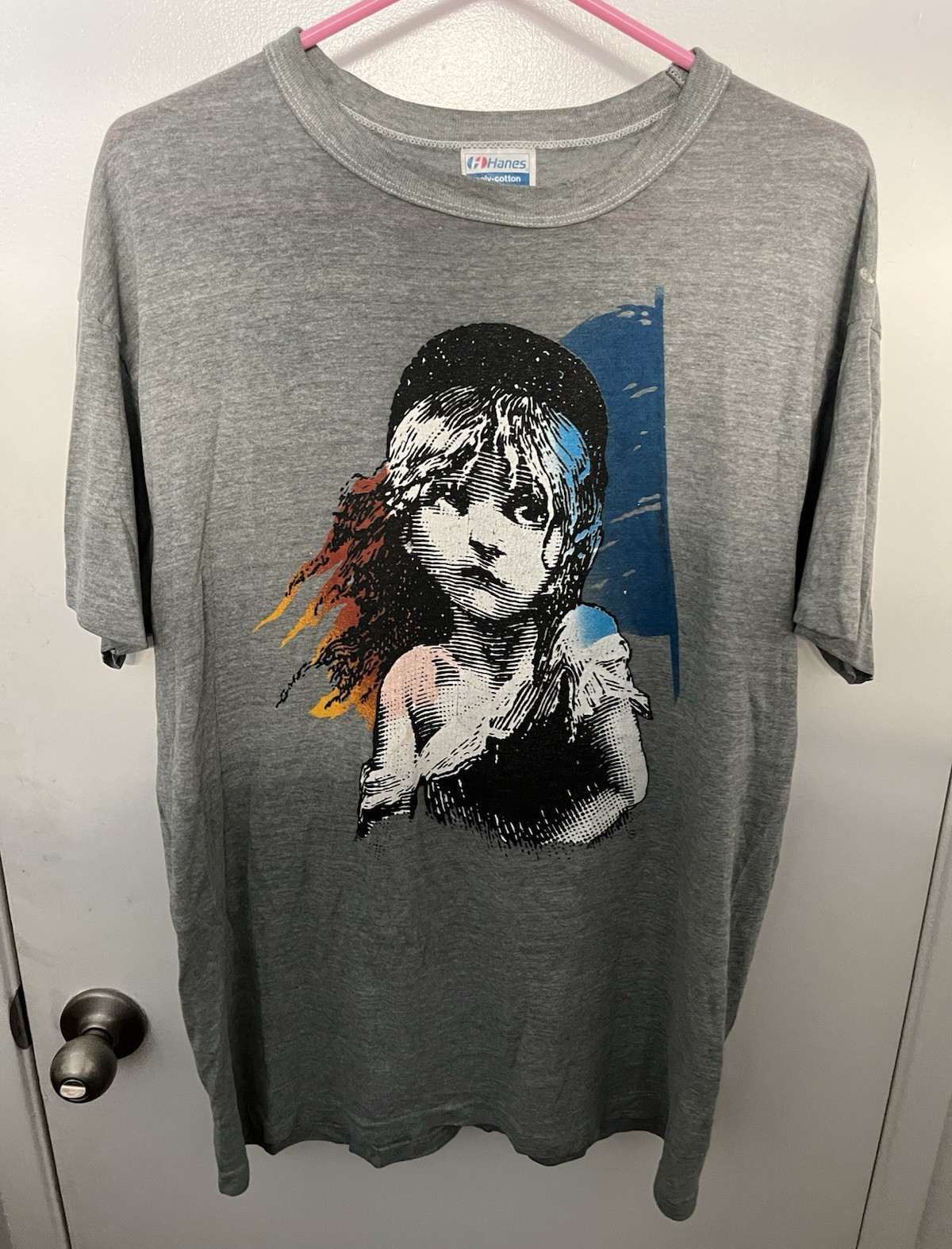 Hanes Vintage 80s Les Misérables Cosette Double-Sided Graphic Tee Gray XL