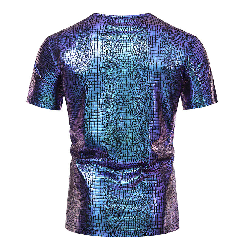 Men&rsquo;s party stage glossy short sleeved round neck T-shirt