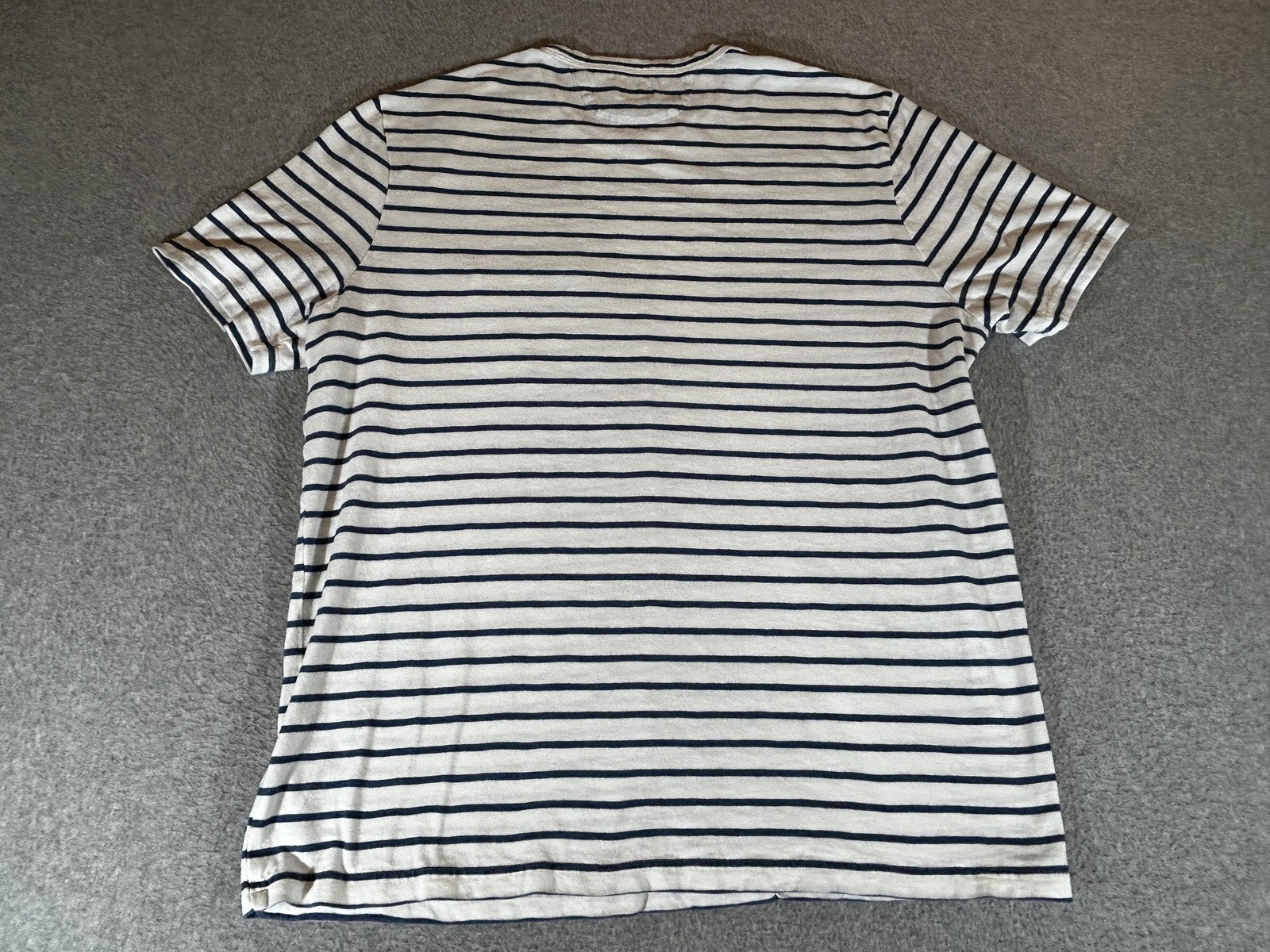 Faherty Shirt Mens XL White Navy Stripe Pocket Breton Relaxed Fit Short Sleeve