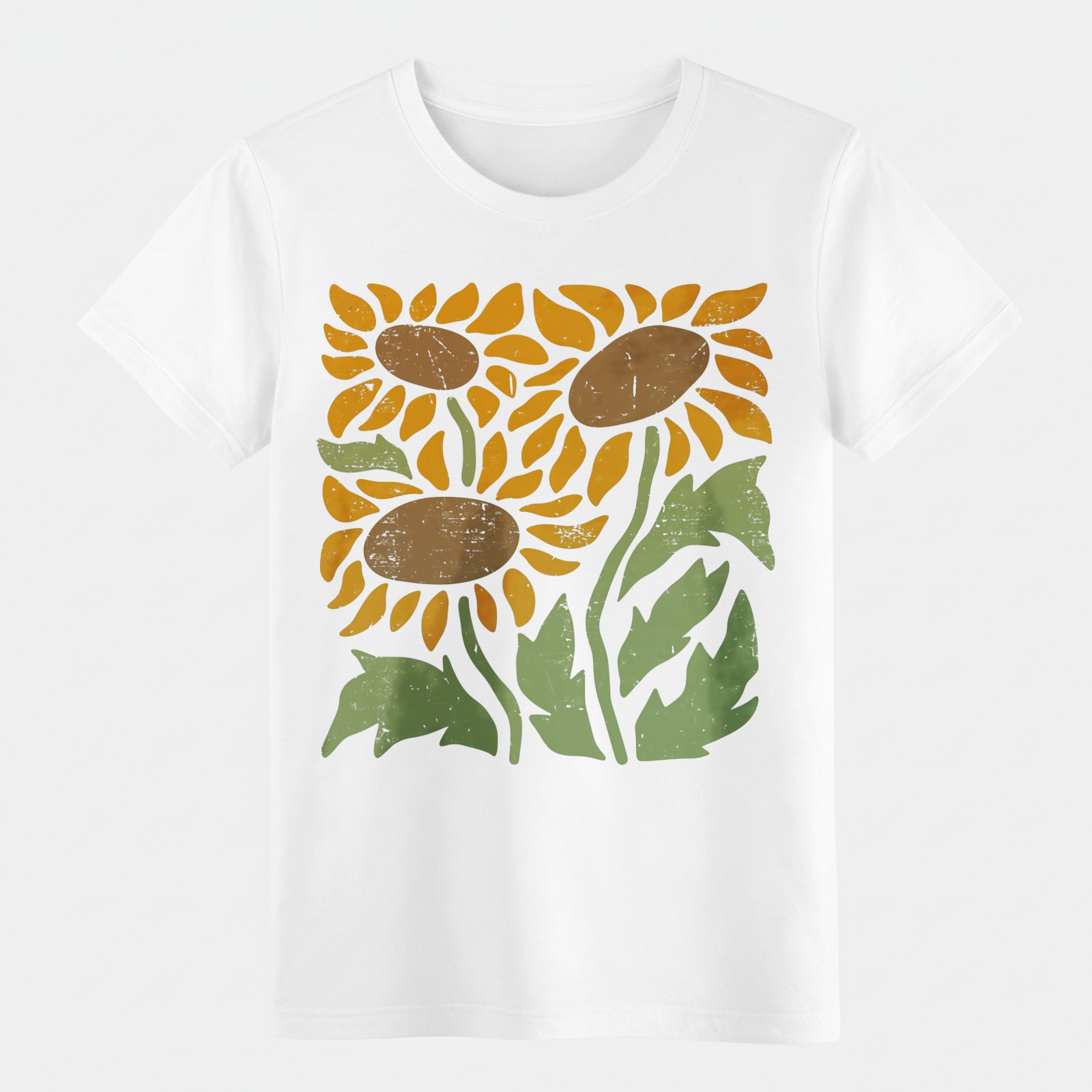 Vintage Distressed Sunflower Trio Floral Boho Unisex Cotton Short Sleeve T Shirt