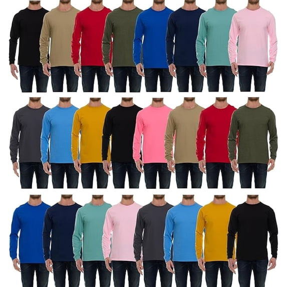 24 Pack Men&rsquo;s Long Sleeve T-Shirts 2XL Dark Colors Cotton Blend Bulk Tees