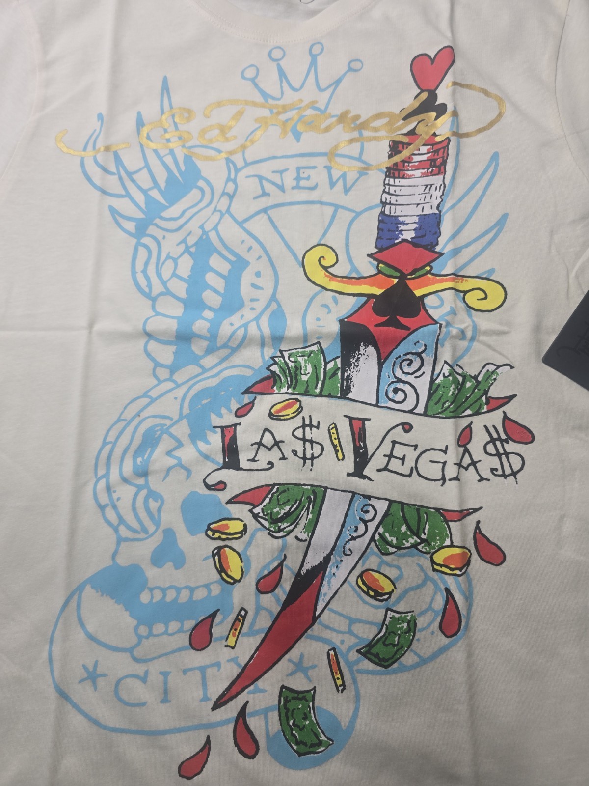 Ed Hardy Las Vegas Skull Poker Graphic Mens Size XL T Shirt Tattoo Art