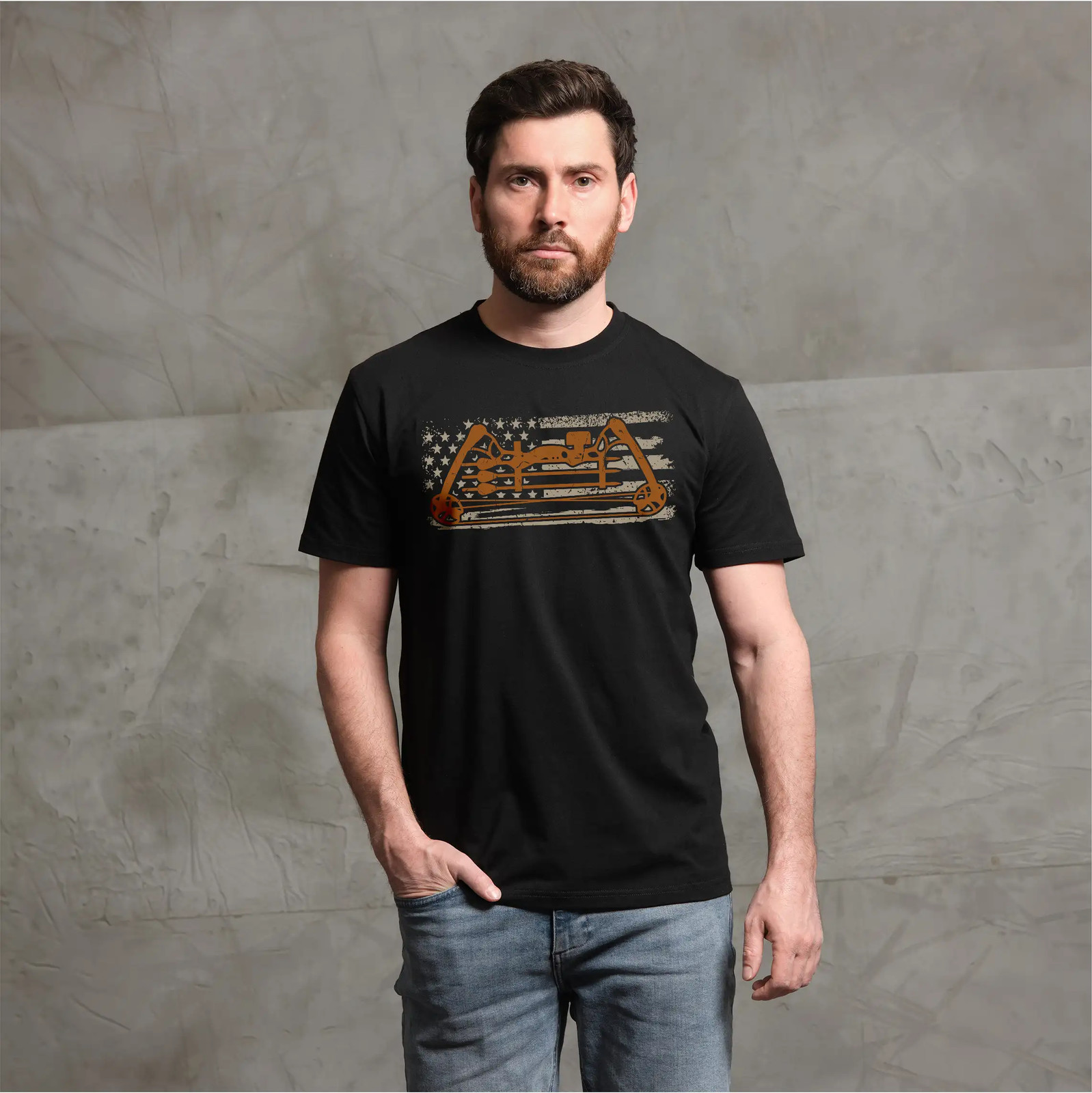 Men&rsquo;s patriotic USA flag archery bow hunting T-shirt sports archer tee