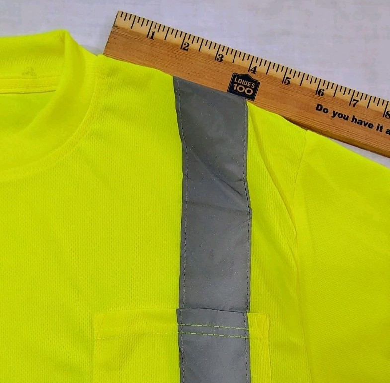 North 15 High Vis LS Safety Work T-Shirt Pocket ASNI Class 2 Yellow Black Sz L