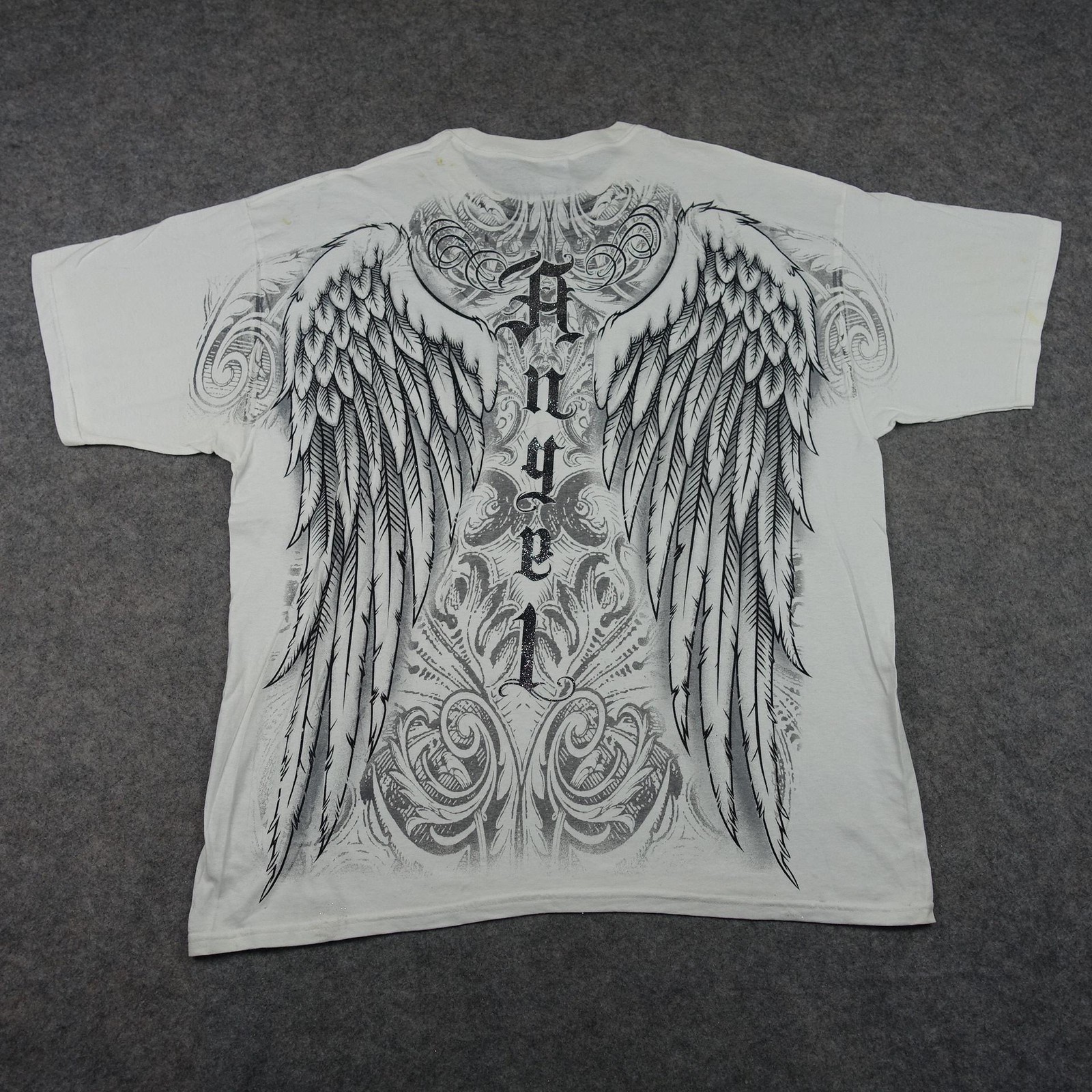 Angel Shirt Mens 2XL White Graphic Wings Halo Gothic Glitter Tee Genuine Tee Y2K