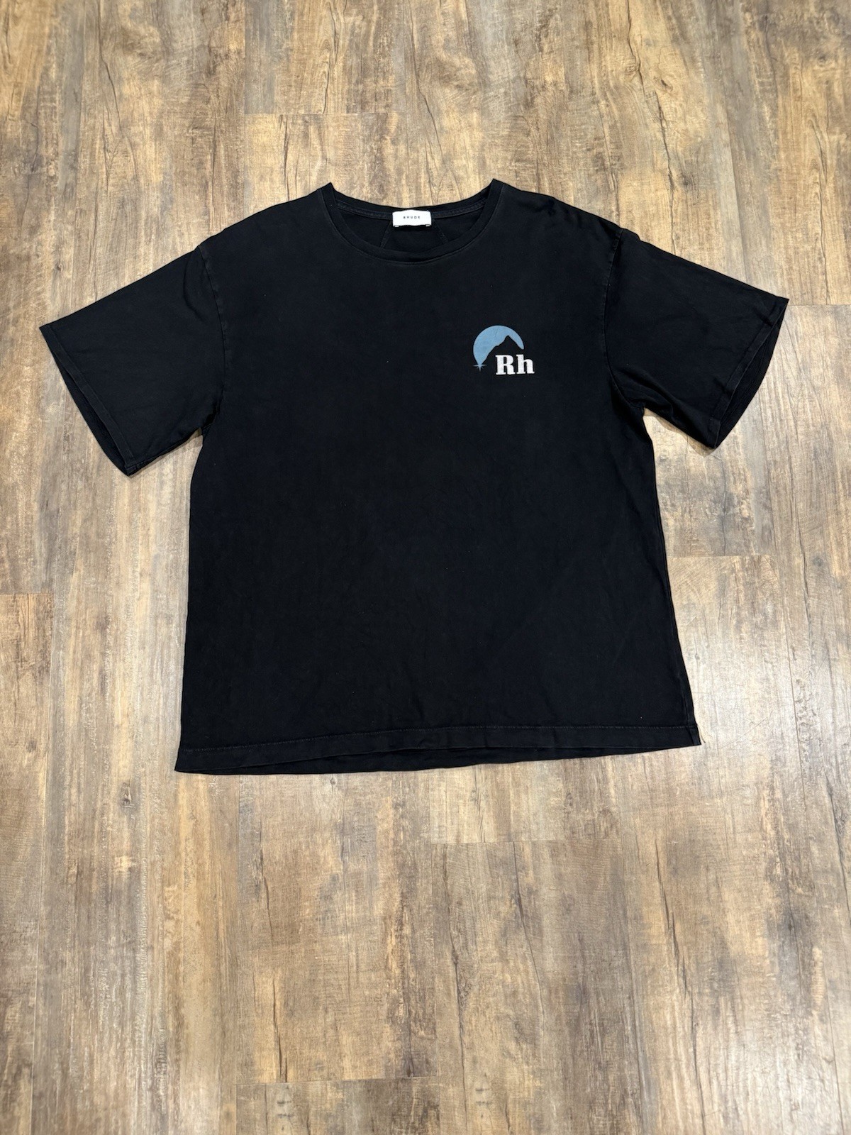 Rhude Moonlight Blue Logo Black Tee Size Large Men’s T-Shirt