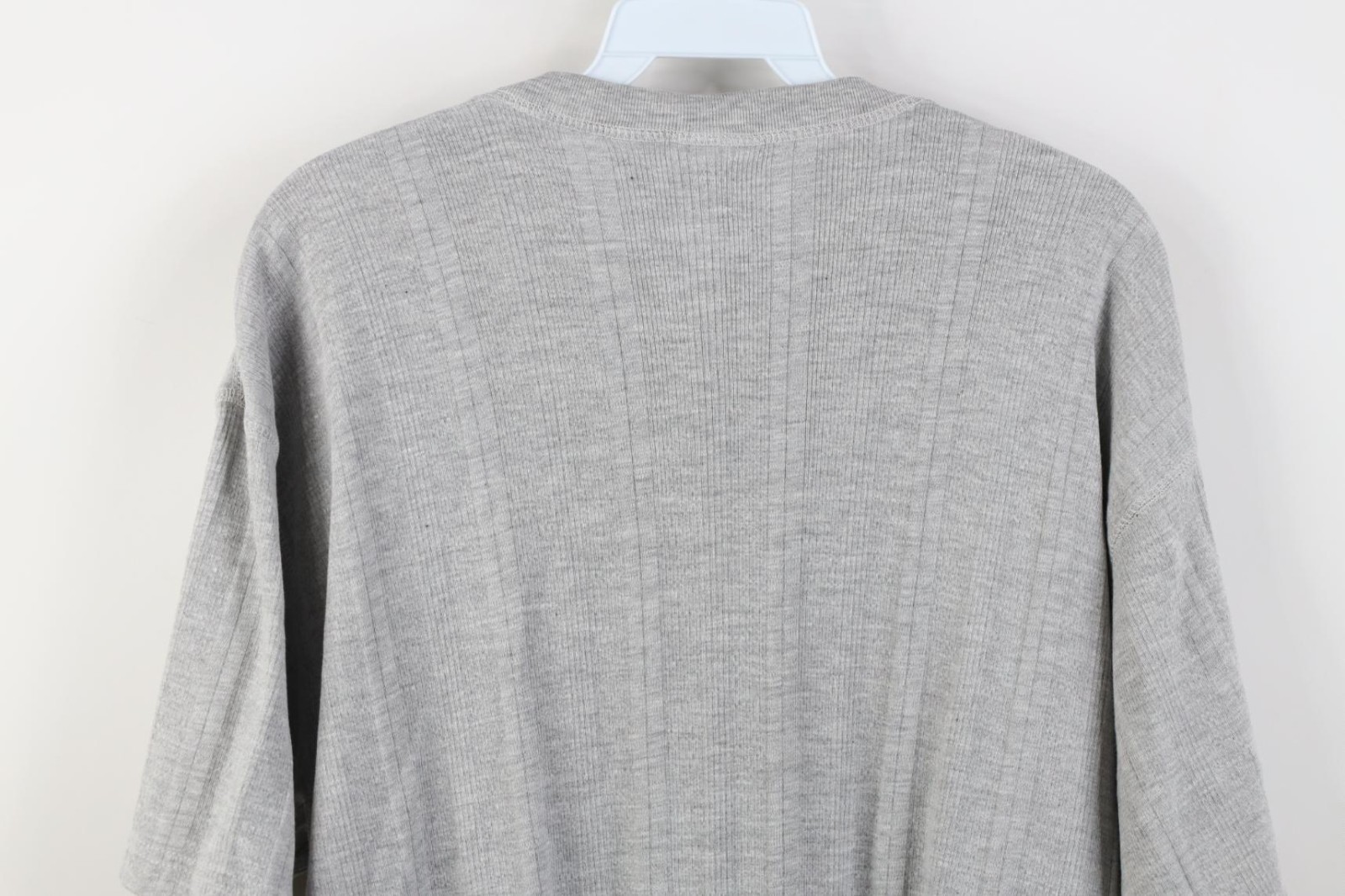 Vintage 90s Streetwear Mens Medium Blank Striped Ribbed Knit Henley T-Shirt Gray