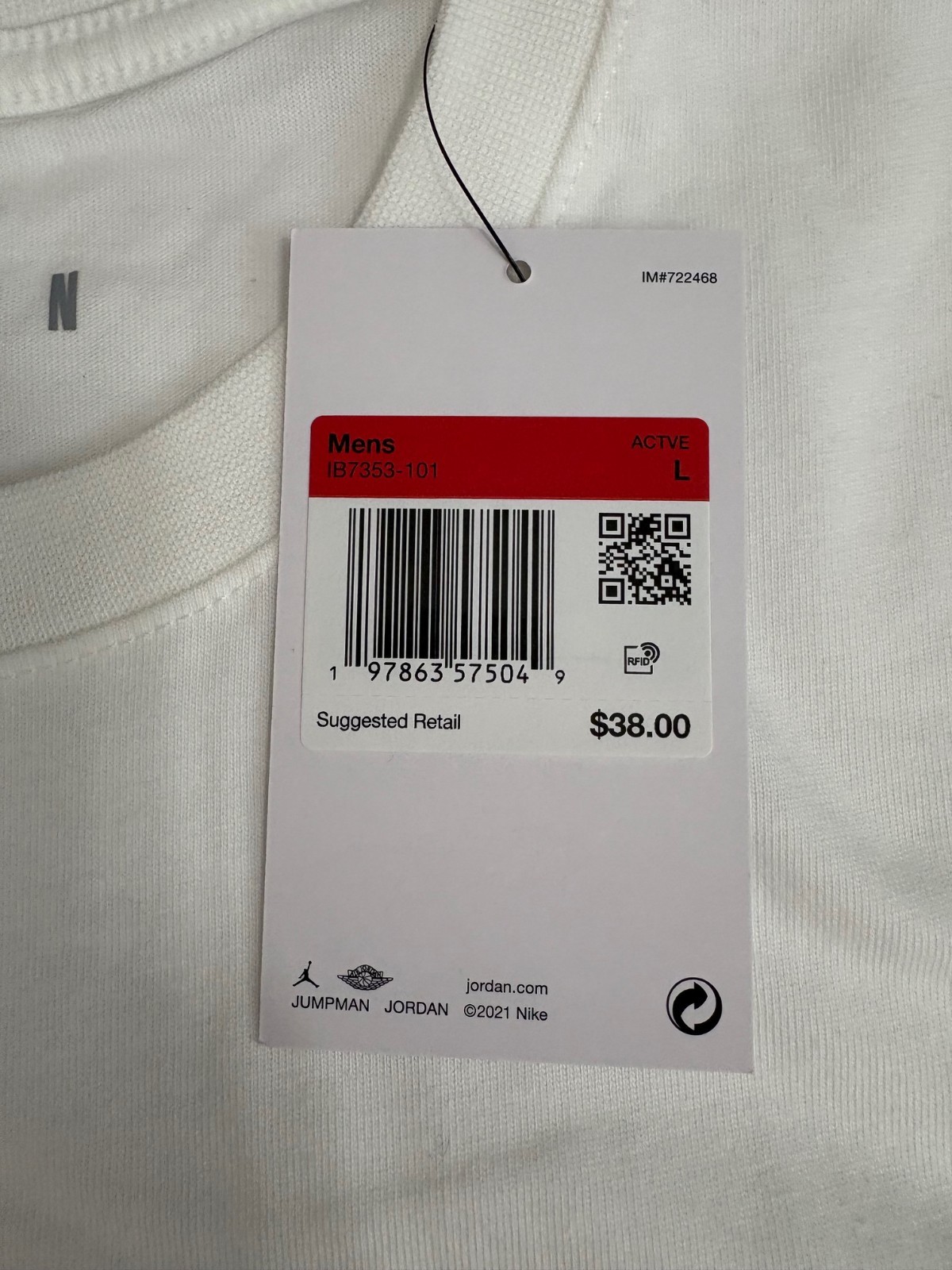Nike Air Jordan Men&rsquo;s White T-Shirt Sz Large Jumpman Logo IB7353-101