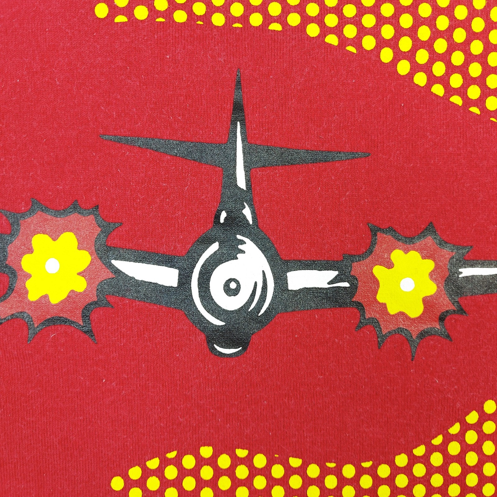 Vintage Y2K Roy Lichtenstein Airplane Pop Art Uniqlo Double-Sided Red T-Shirt L