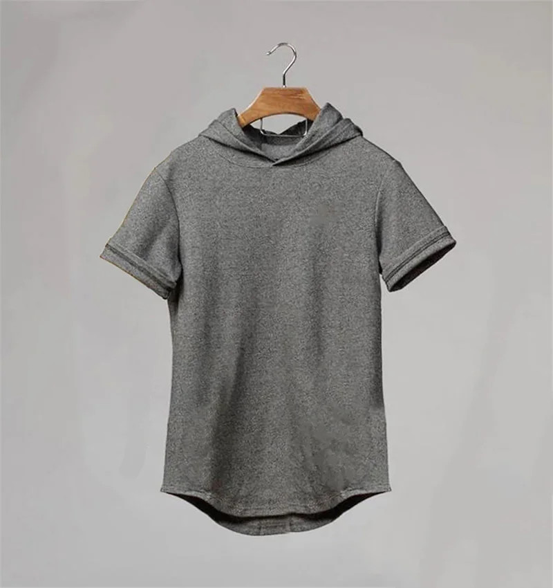 New Gym Fitness Bodybuilding Sport Hoodie Mens Slim Fit Solid Color Hooded T-Shi