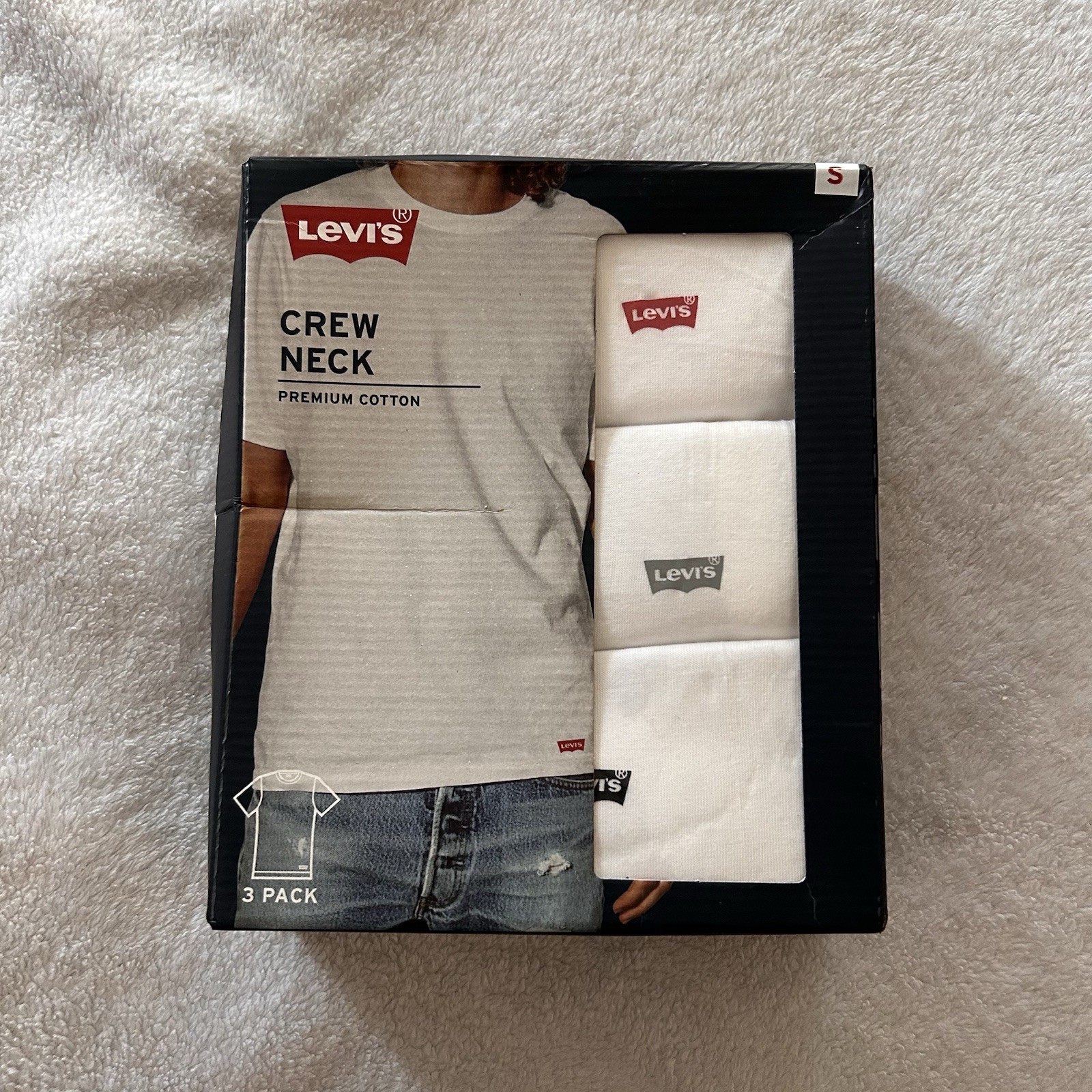 LEVI’S Men&rsquo;s Crew Neck T-Shirts 3-Pk Premium Cotton in White Sz Small NWT